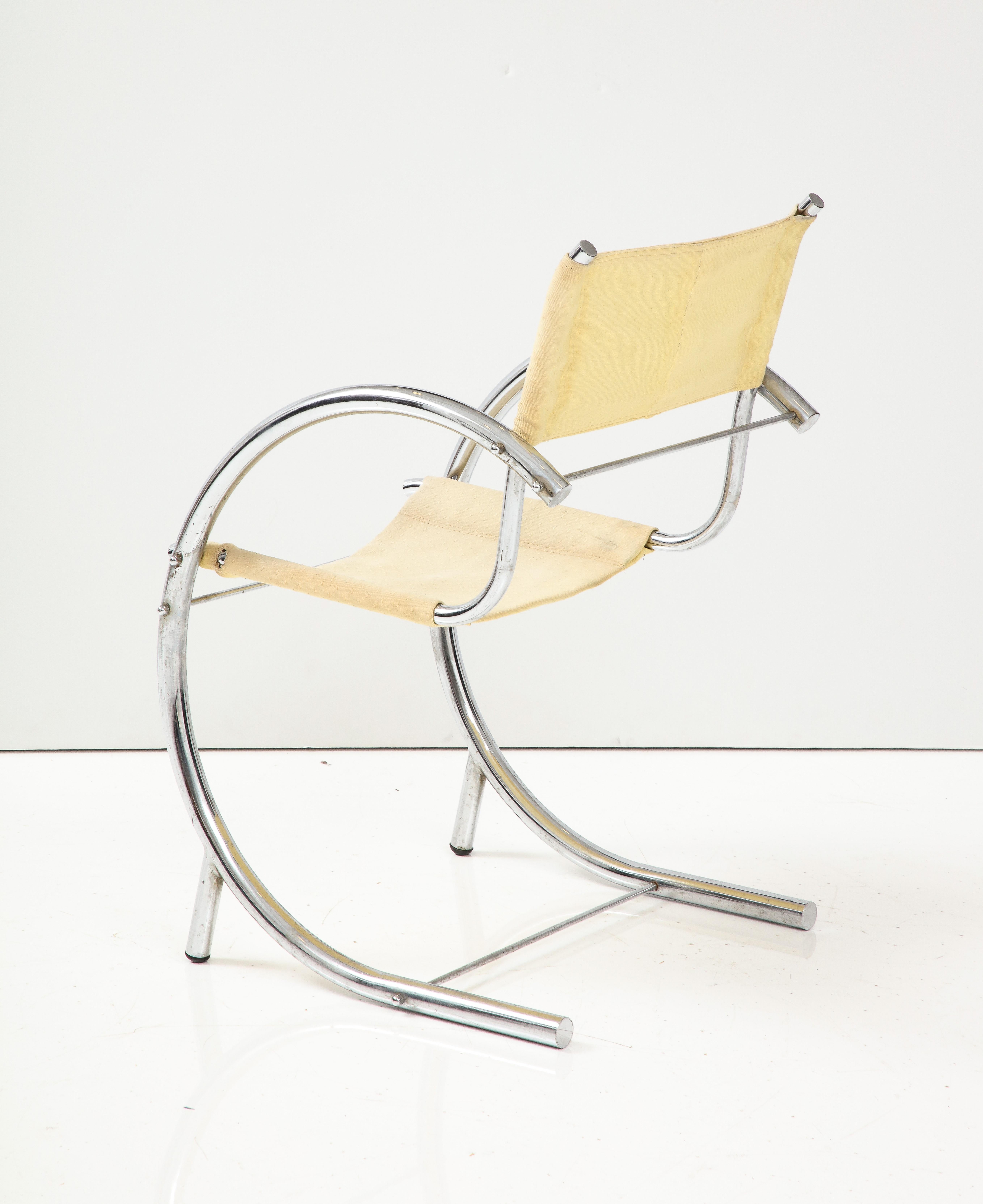 Modernist Chrome & Canvas Seat Side Chair, Franc. C. 1930 3