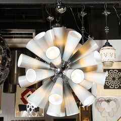 Lustre moderniste en chrome avec abat-jour conique en gris de Murano par High Style Deco