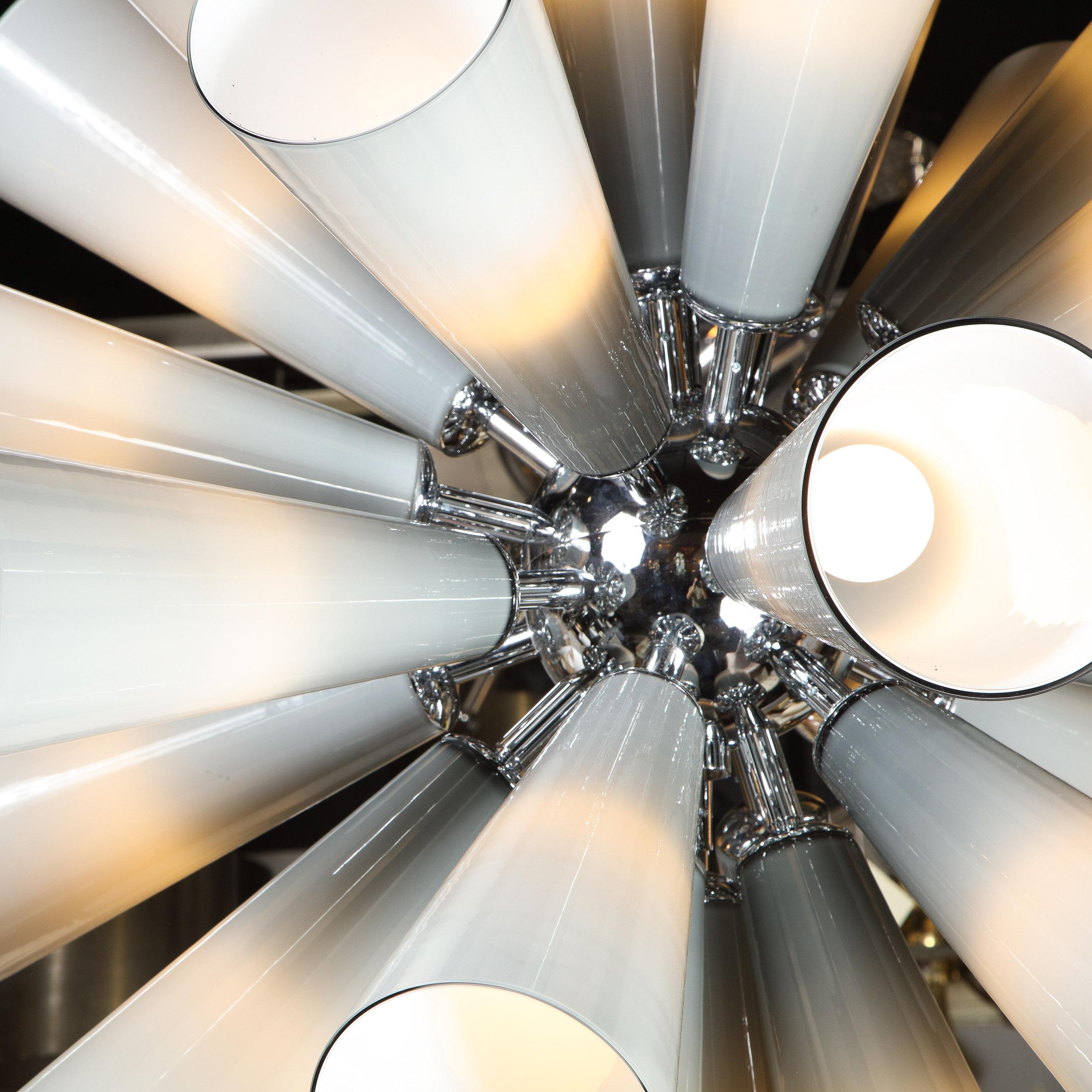 XXI secolo e contemporaneo Lampadario modernista cromato con paralumi conici grigio Murano di High Style Deco in vendita