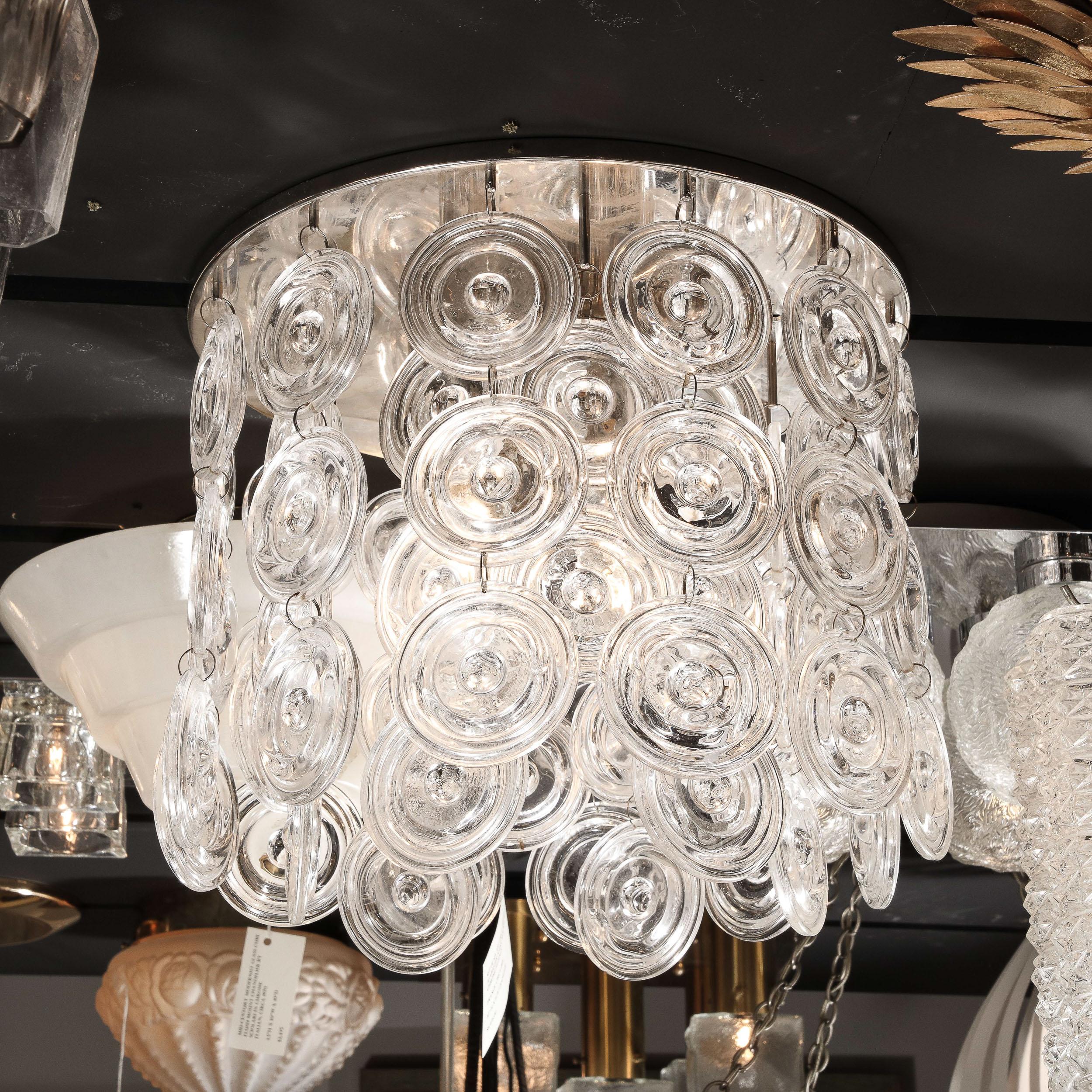 Modernist Chrome & Circular Cascading Murano Drop Glass Flush Mount 4