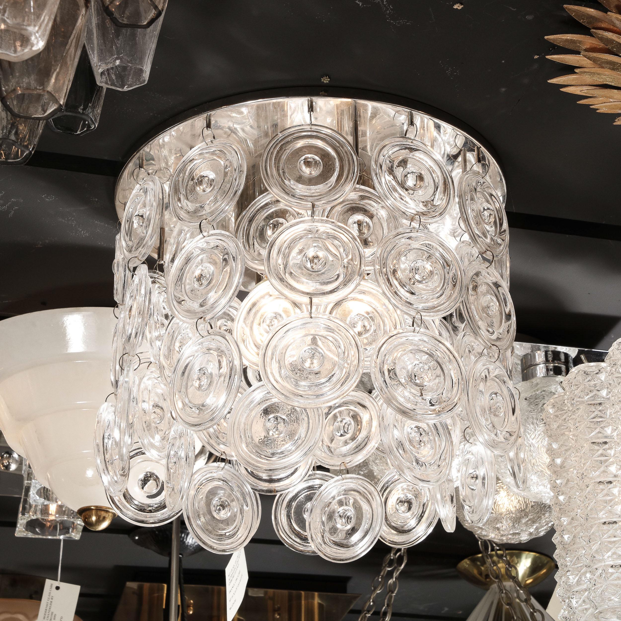 Modernist Chrome & Circular Cascading Murano Drop Glass Flush Mount 5