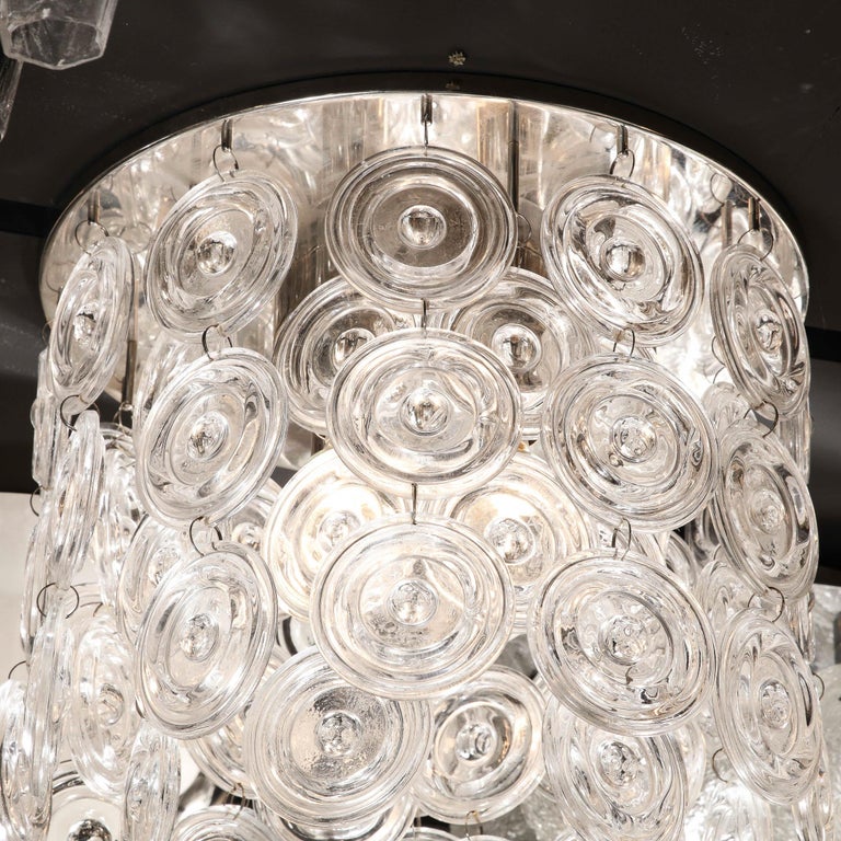 Modernist Chrome & Circular Cascading Murano Drop Glass Flush Mount  For Sale 6