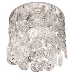 Modernist Chrome & Circular Cascading Murano Drop Glass Flush Mount