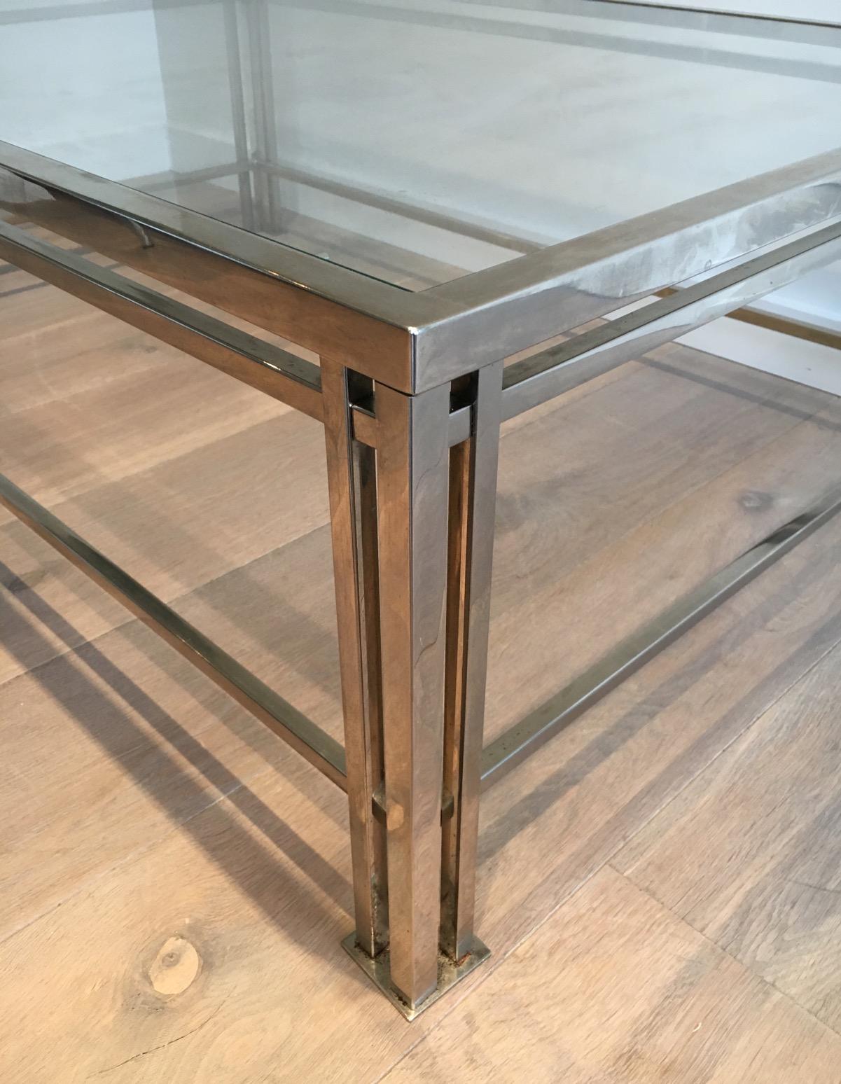 Table basse moderniste en chrome. Circa 1970 Bon état - En vente à Marcq-en-Barœul, Hauts-de-France