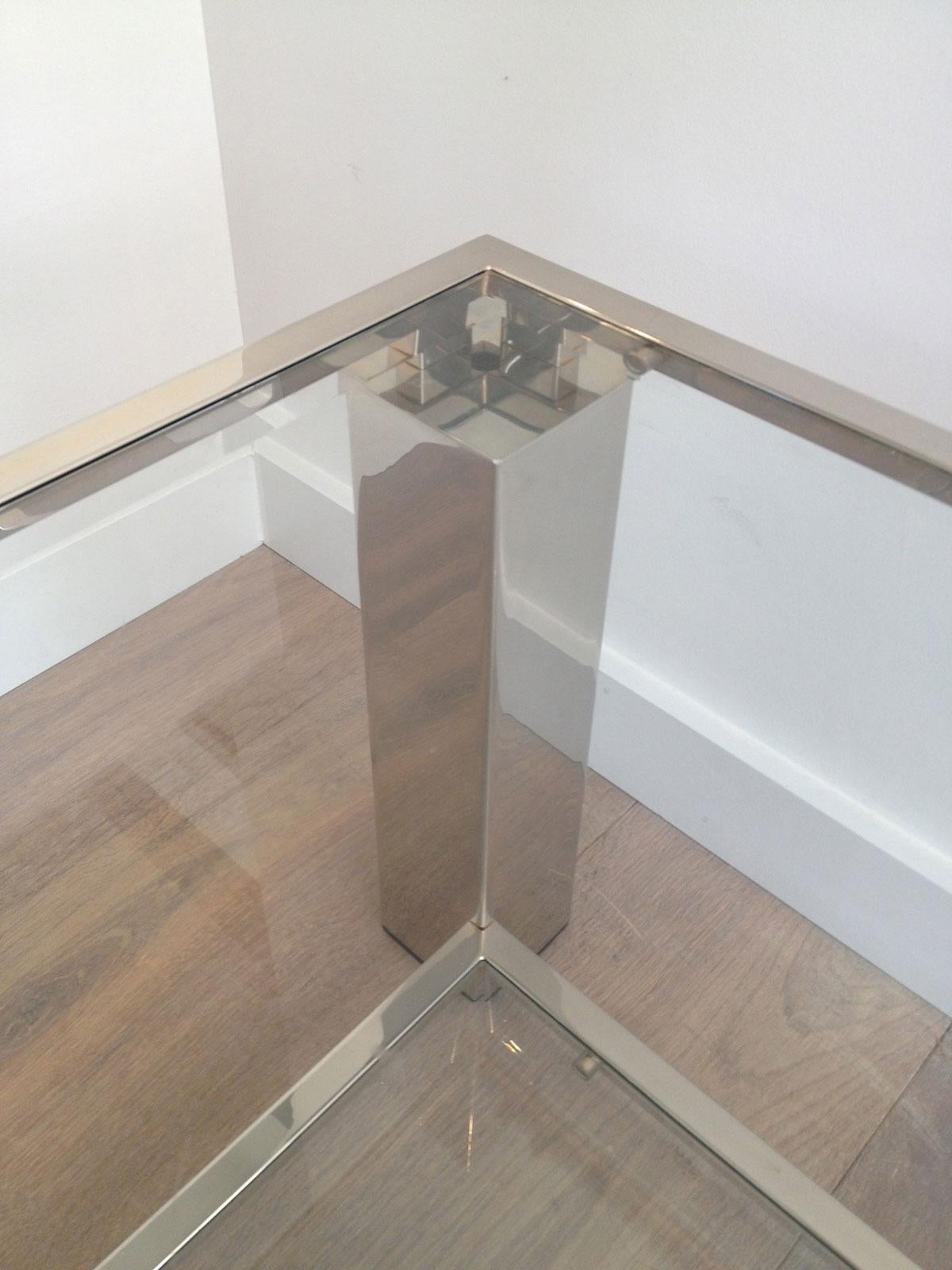 Beveled Modernist Chrome Coffee Table, French, circa 1970