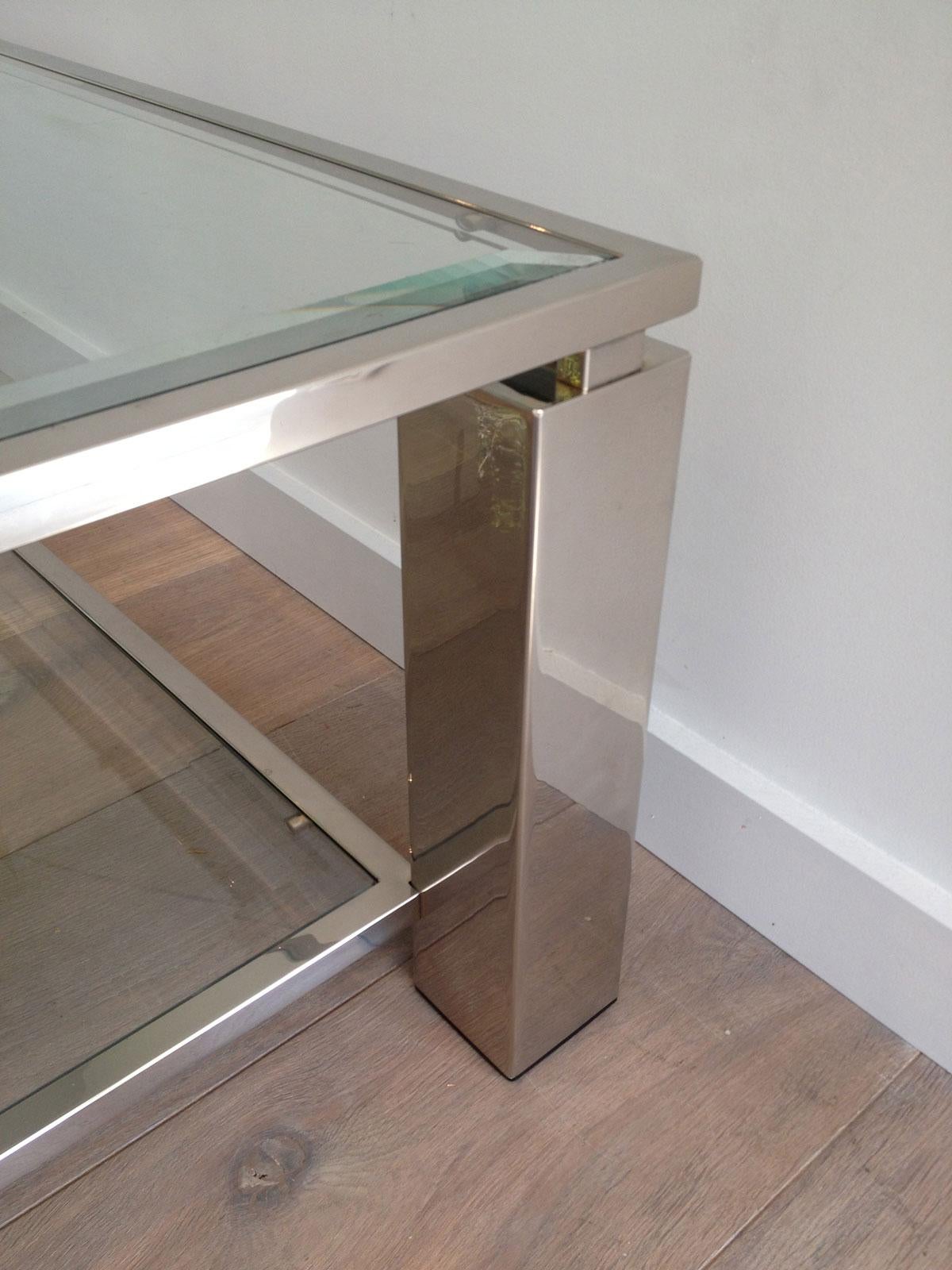 Late 20th Century Modernist Chrome Coffee Table, French, Circa 1970 For Sale