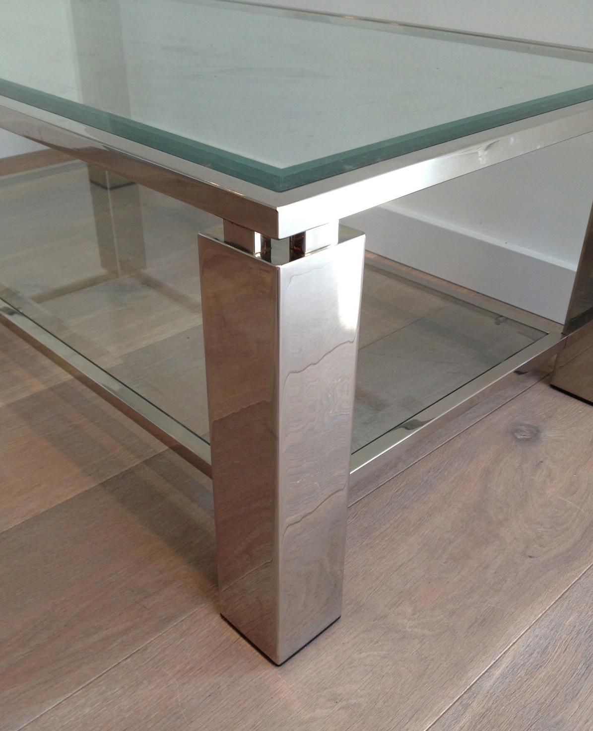 Glass Modernist Chrome Coffee Table, French, Circa 1970 For Sale