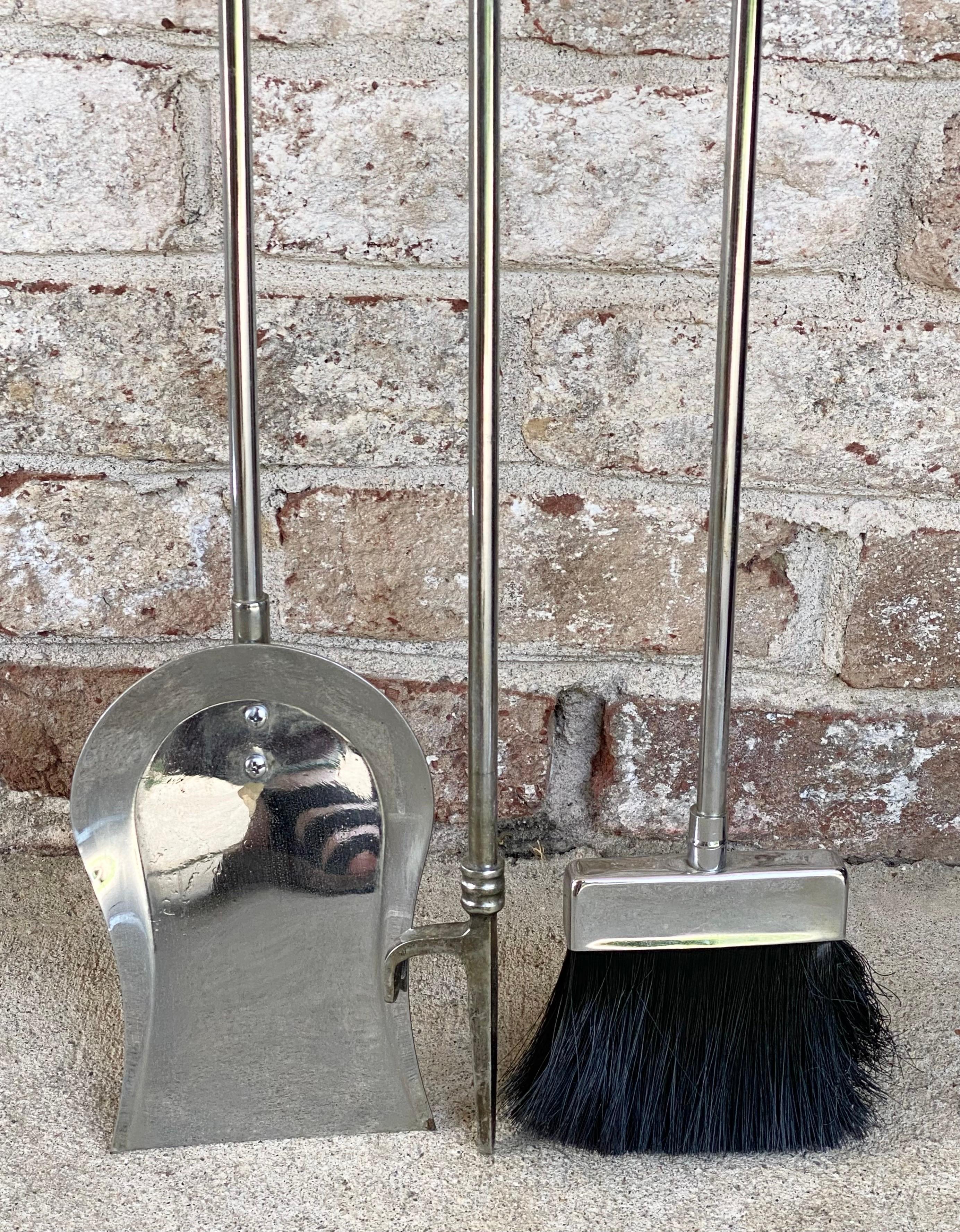 Modernist Chrome Fireplace Tools with Spring Handles For Sale 1