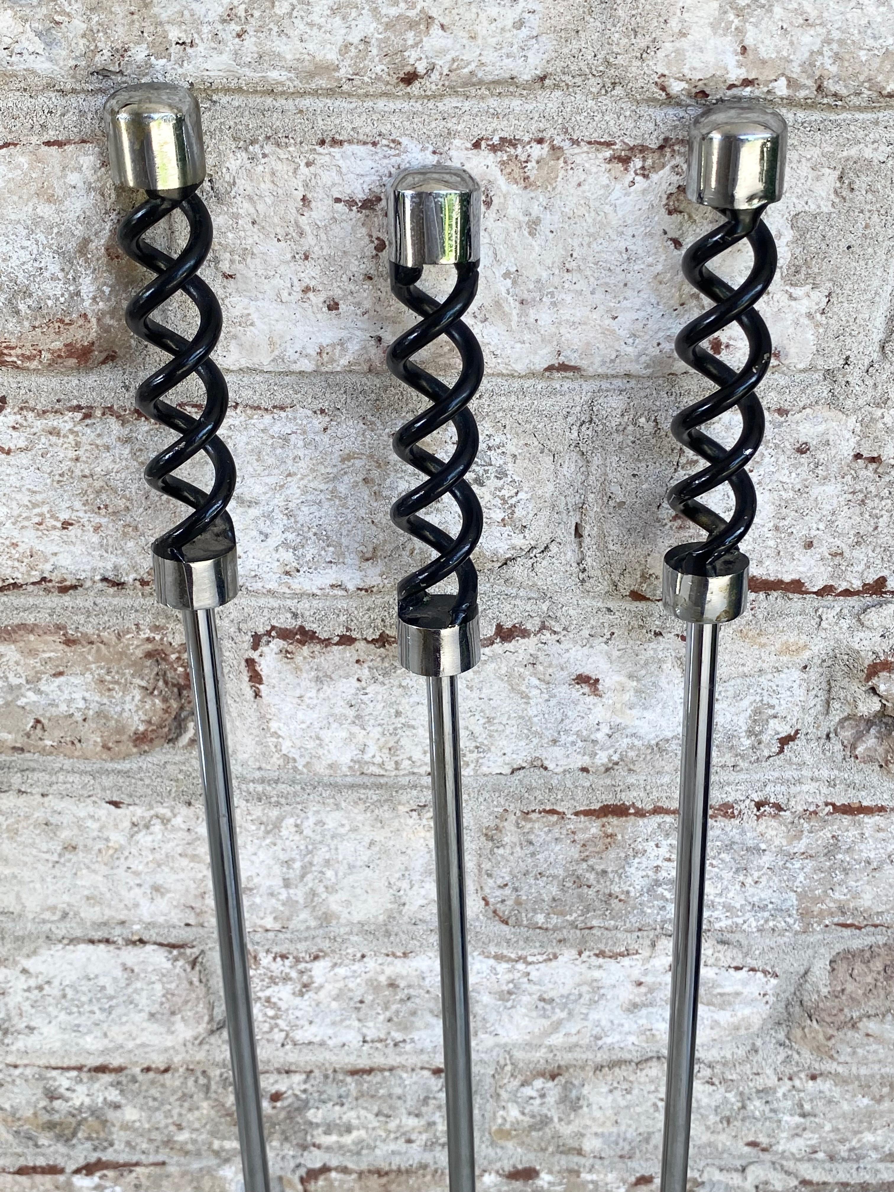 Modernist Chrome Fireplace Tools with Spring Handles For Sale 2