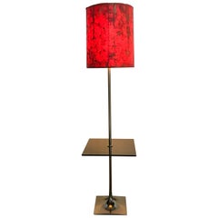 Modernist Chrome Floor Lamp with Smoked Glass Table, Laurel Lamp Co