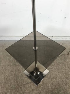 Modernist Chrome Floor Lamp with Smoked Glass Table, Laurel Lamp Co