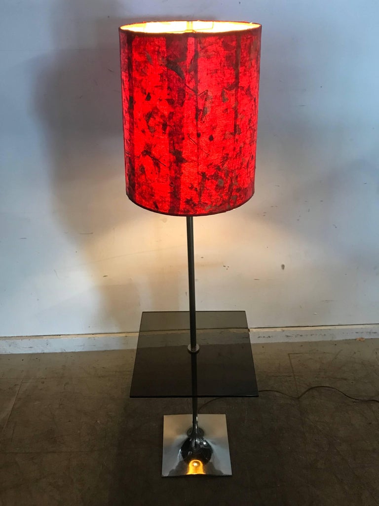 Modernist Chrome Floor Lamp with Smoked Glass Table, Laurel Lamp Co For