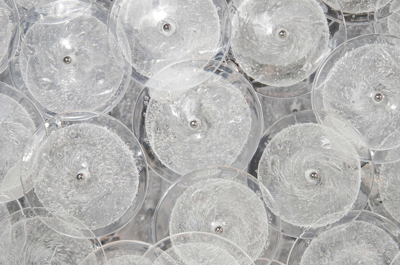 Contemporary Modernist Chrome Flush Mount Chandelier w/ Handblown Murano Glass Discs