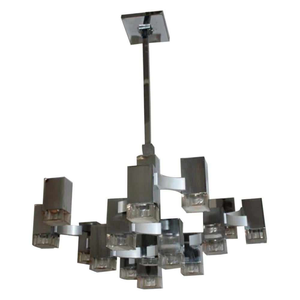 Modernist Chrome Gaetano Sciolari Ceiling Lamp 1970s 17-Light