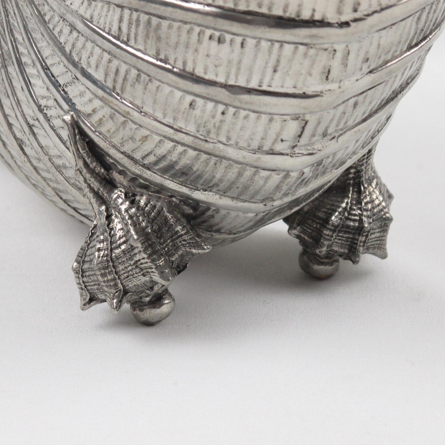 Brass Modernist Chrome Nautilus Sea Shell Wine Cooler Bottle Holder Vase