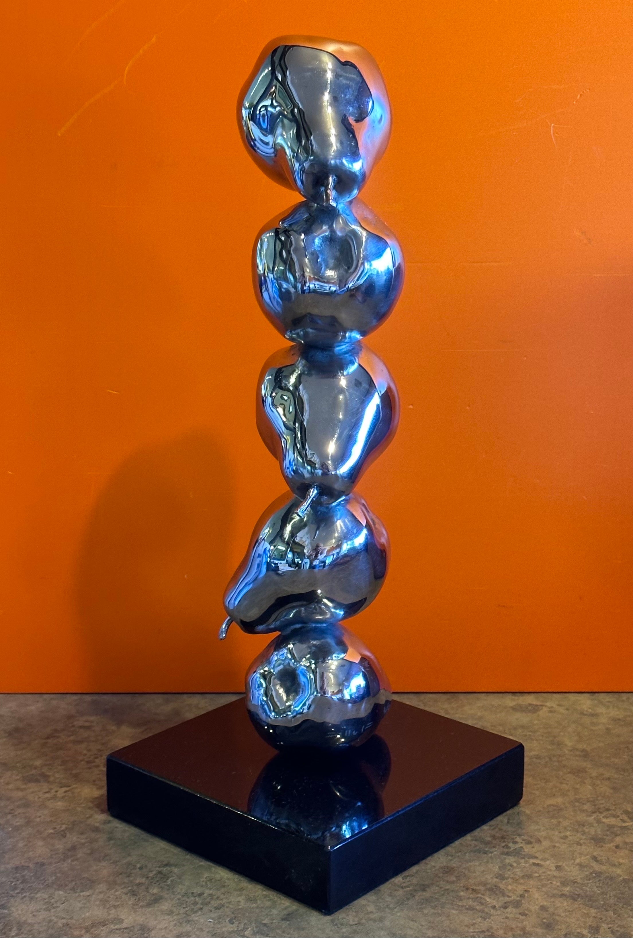 Modernist Chrome on Black Marble Stacked Pears Sculpture For Sale 8