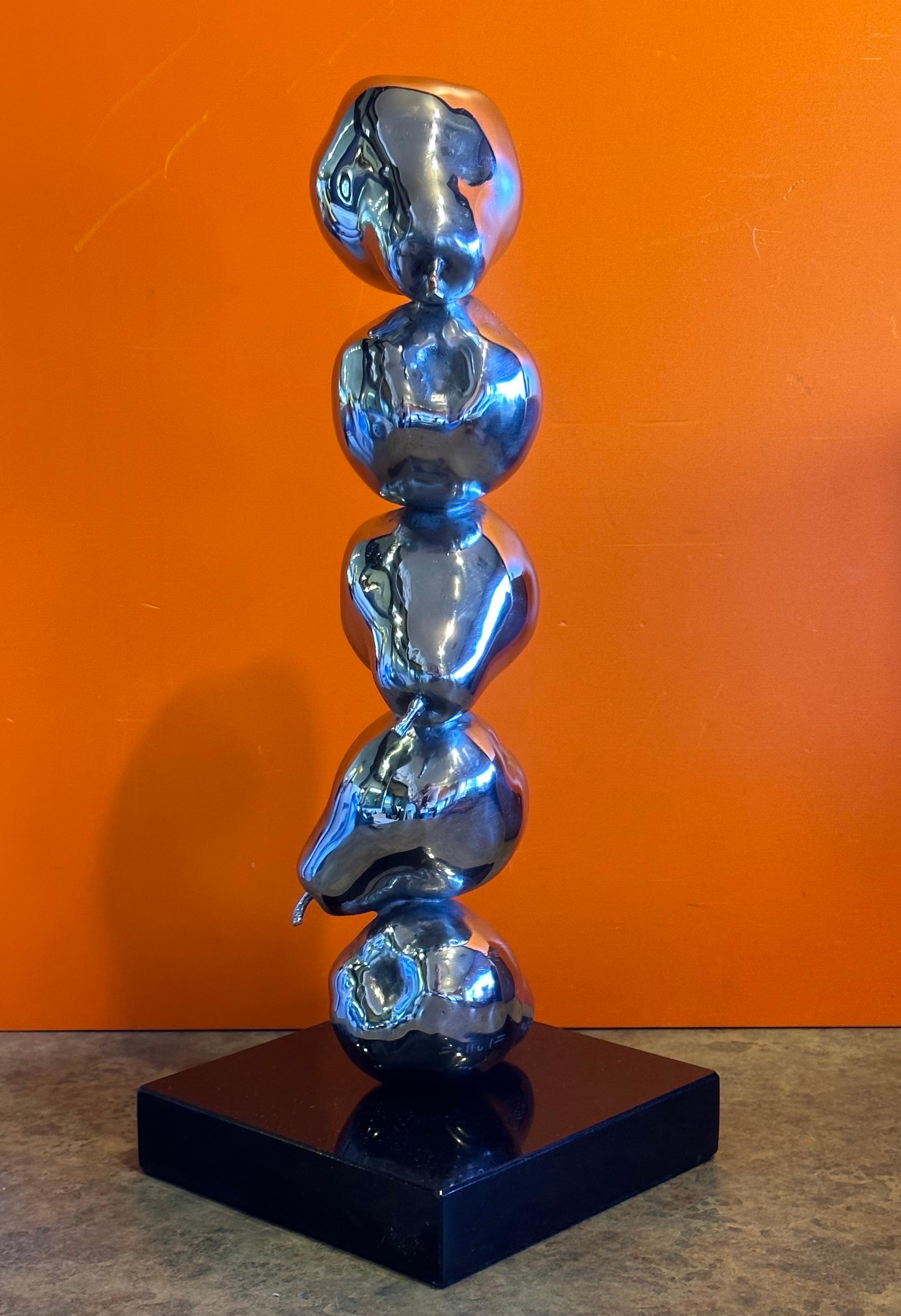20th Century Modernist Chrome on Black Marble Stacked Pears Sculpture For Sale