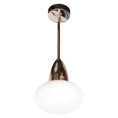 Modernist Chrome Pendant with Opaque White Glass Shade by High Style Deco