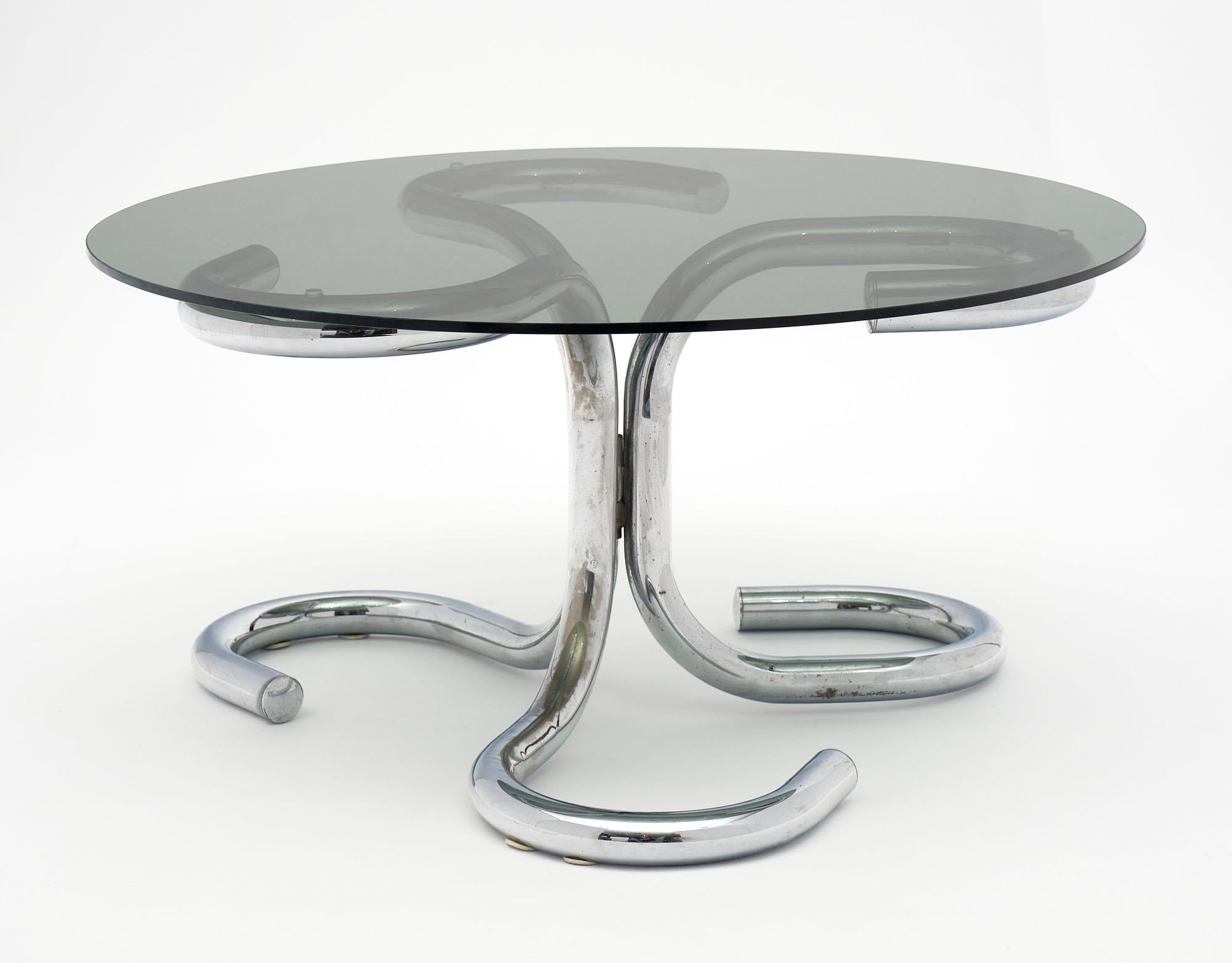 Glass Modernist Chrome Side Table For Sale