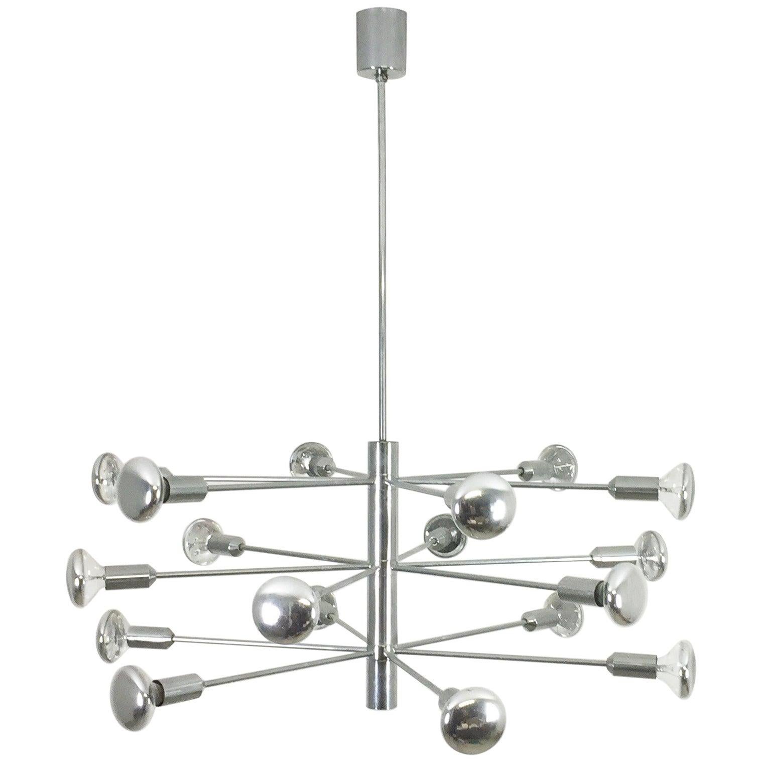 Lampe suspendue moderniste en chrome Spoutnik de Cosack Lights, années 1960, Allemagne en vente