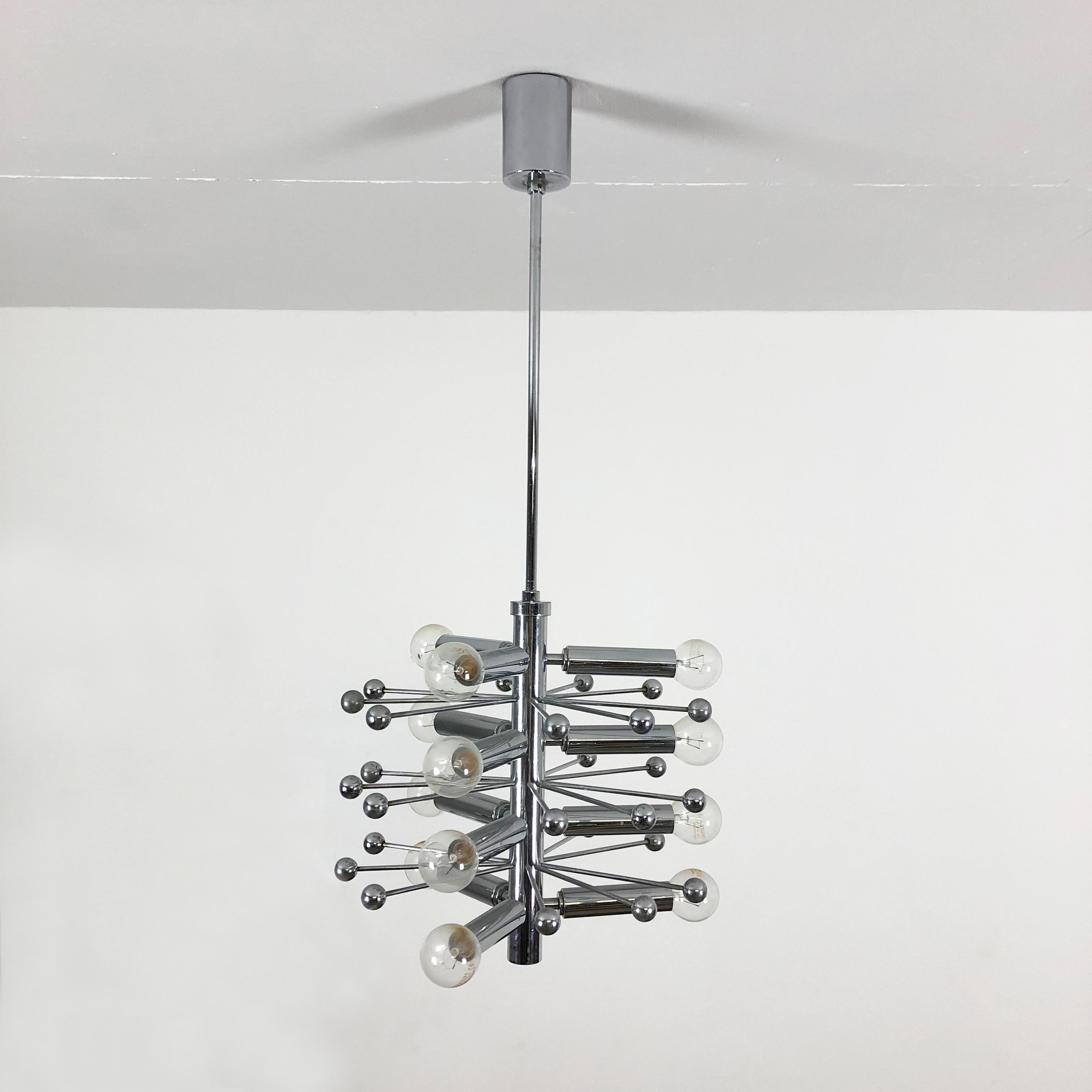 Mid-Century Modern Modernist Chrome Sputnik Hanging Light, Cosack Lights Attributed, 1970s, Germany