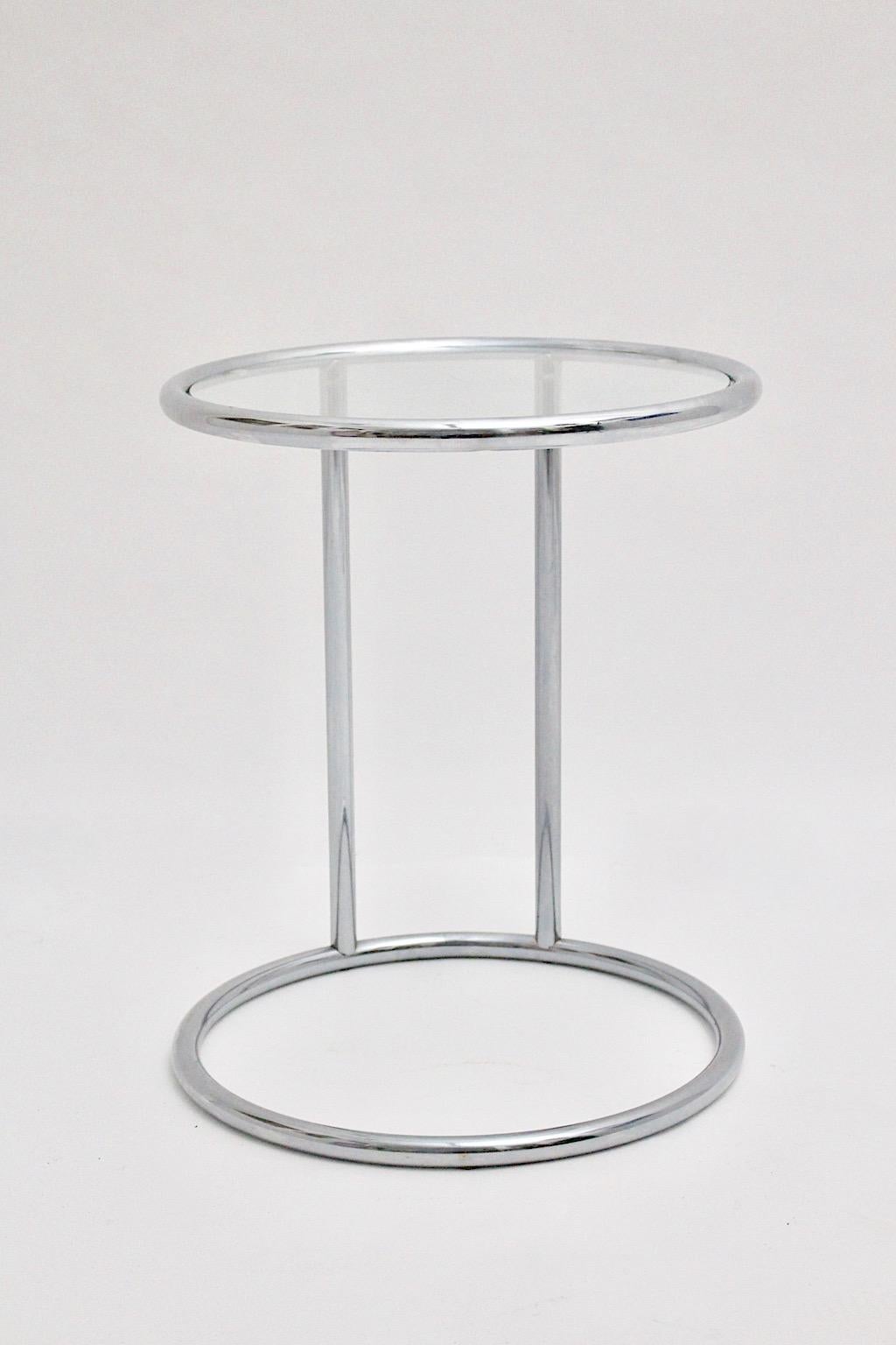 Italian Modernist Chromed Metal Clear Glass Vintage Side Table Italy 1980s For Sale