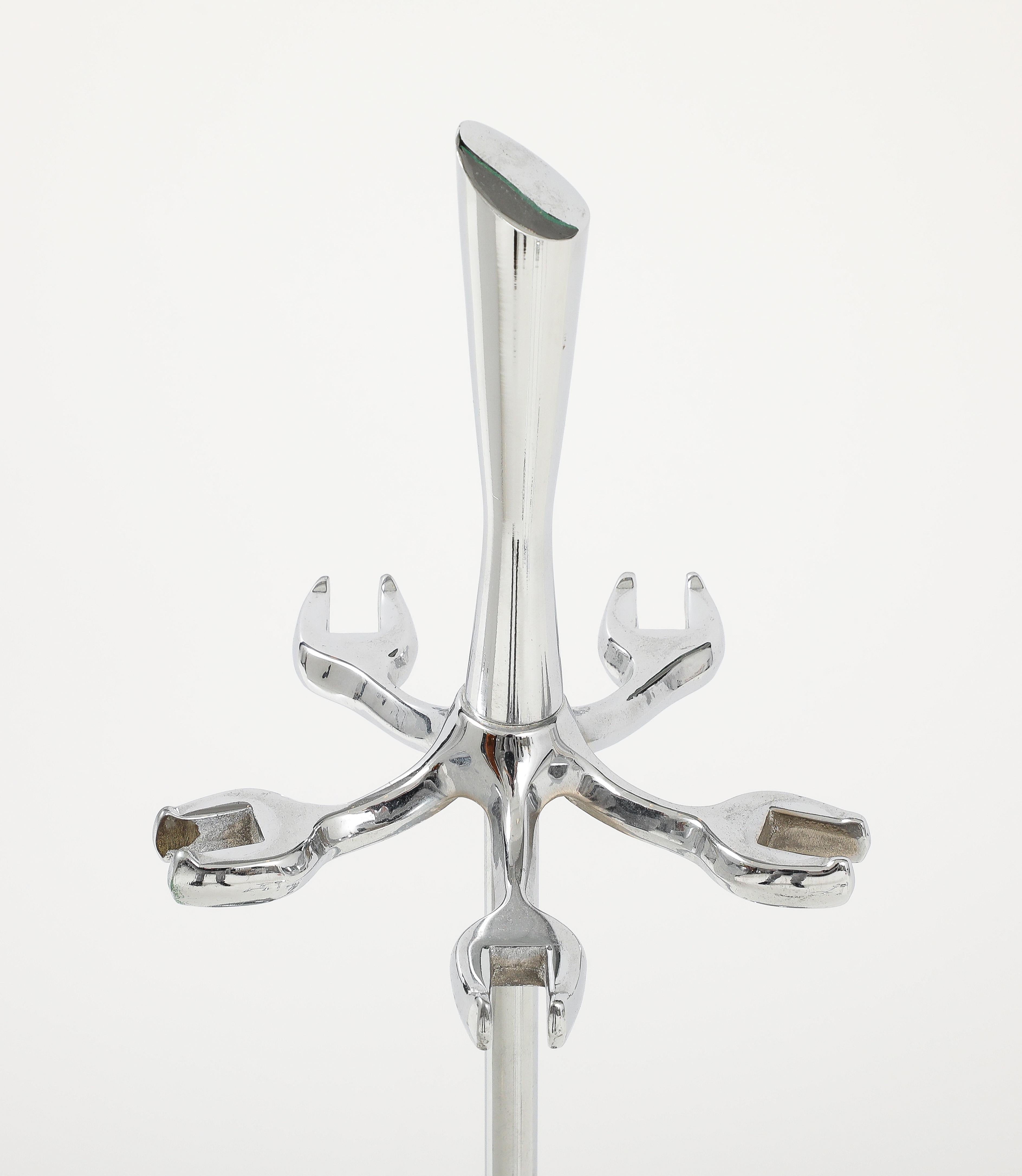 Outils de cheminée modernistes chromés, style Karl Springer en vente 4
