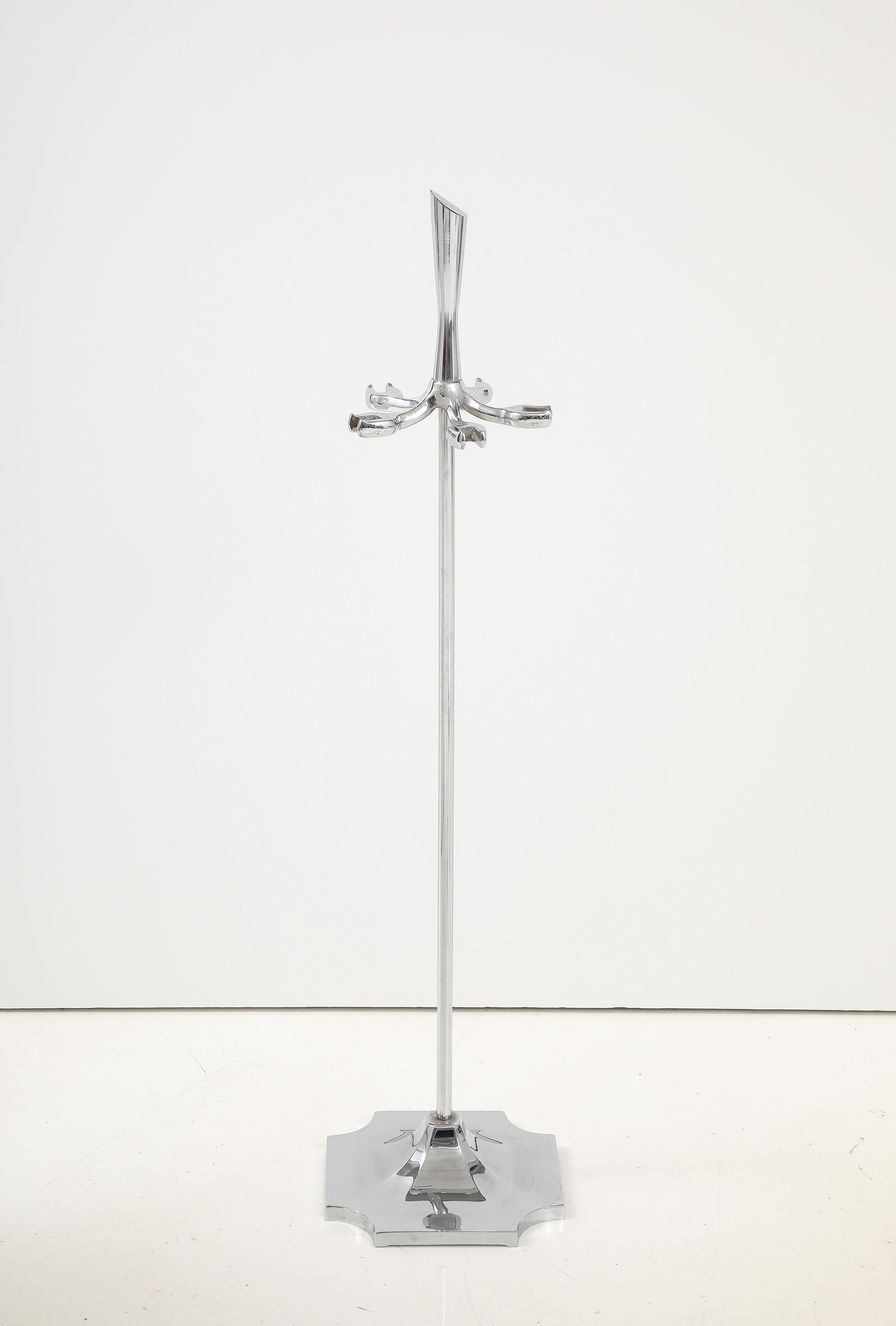 Outils de cheminée modernistes chromés, style Karl Springer en vente 1