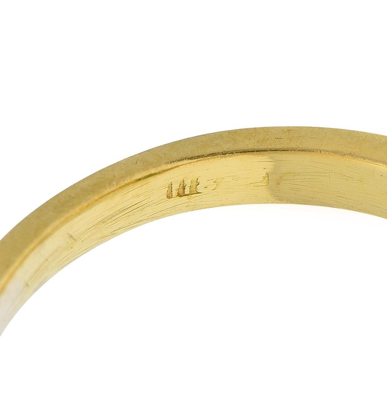 Modernist Chrysoprase Diamond 18 Karat Yellow Gold Vintage Halo Ring For Sale 2