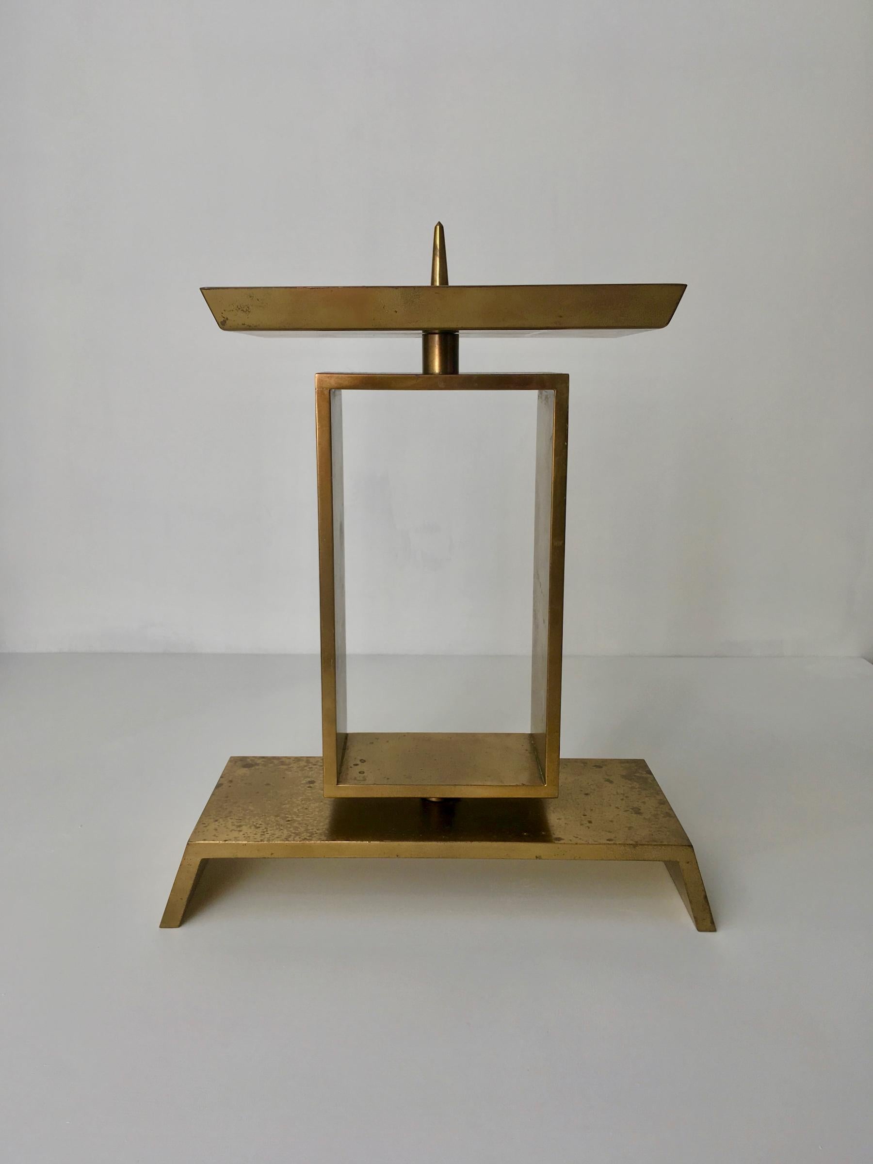 Art Deco Modernist Church Candlestick, Brass, Early to Mid-20th Century, Germany