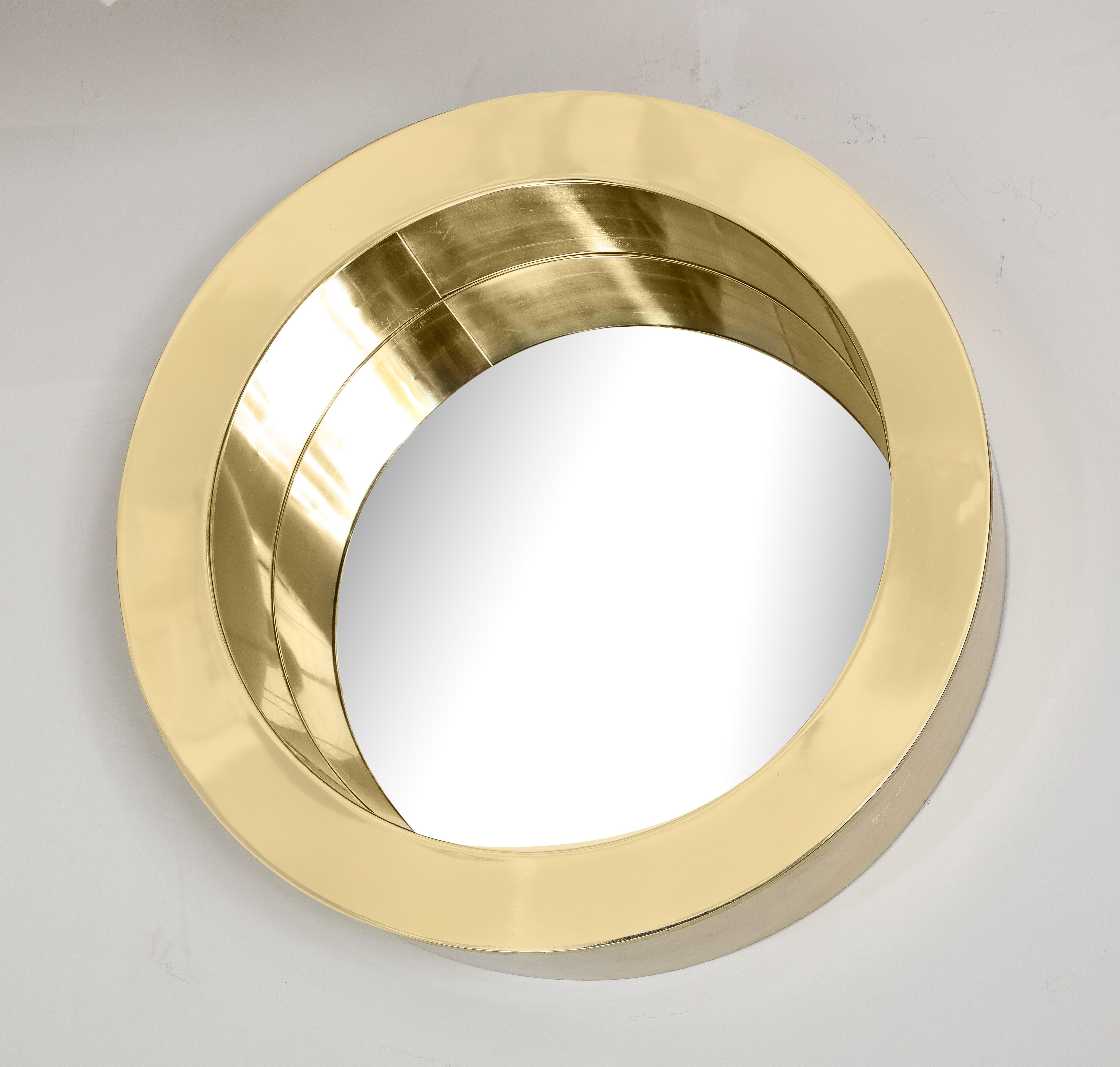 American Modernist Circular Brass Mirror