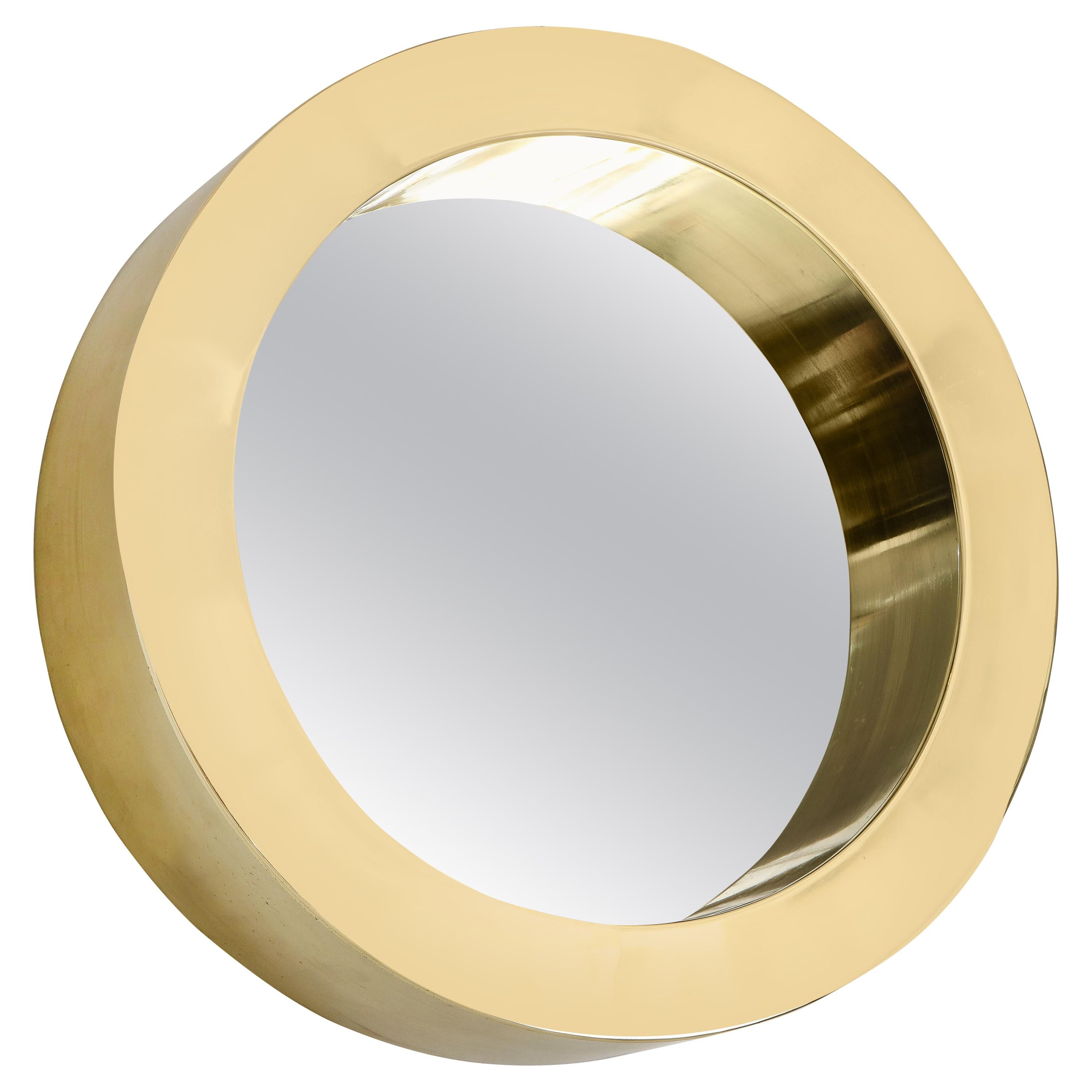 Modernist Circular Brass Mirror For Sale at 1stDibs