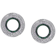 Ralph Masri Modernist Circular Diamond and Emerald Earrings