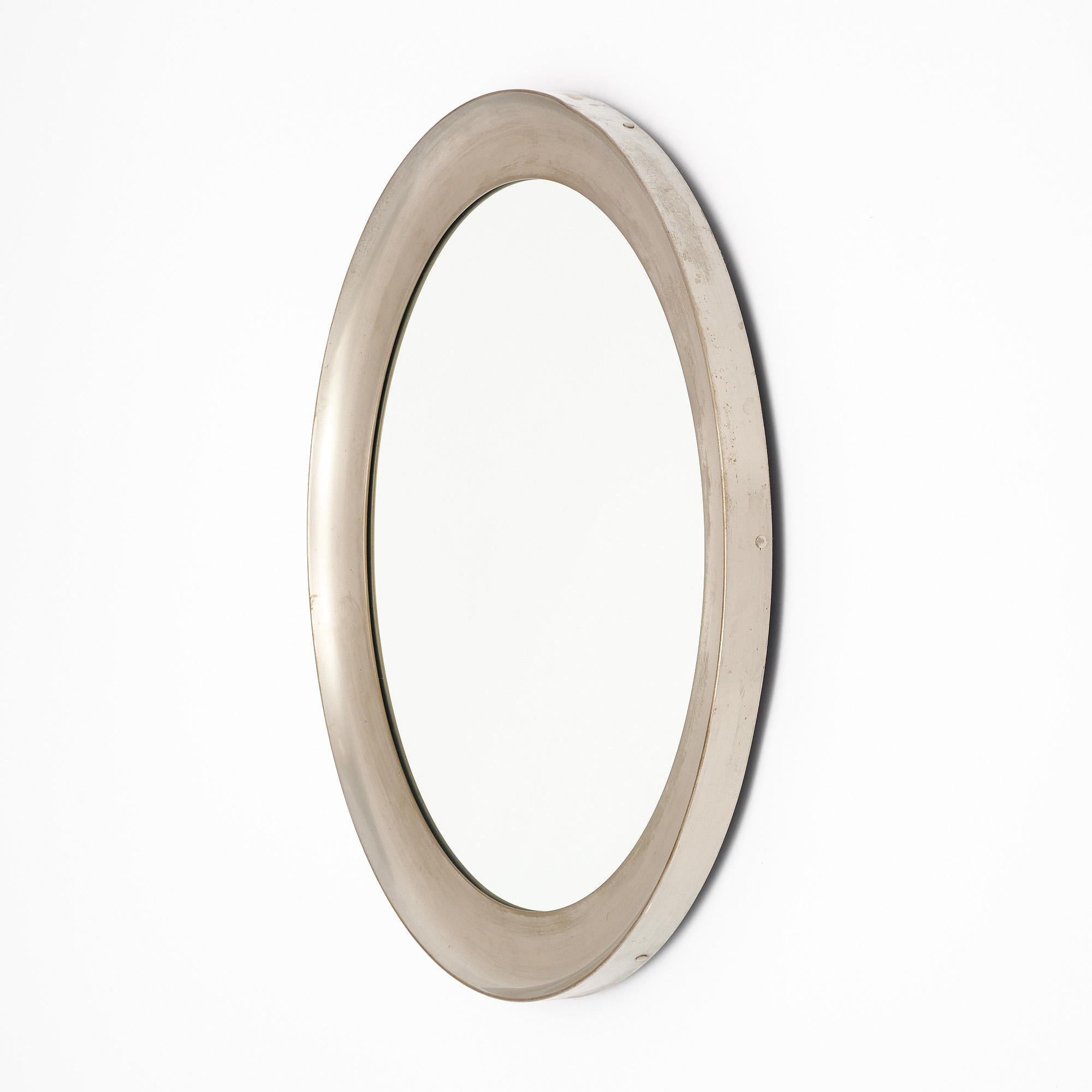 Metallo Specchio circolare modernista francese vintage in vendita