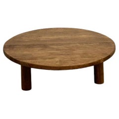 Mesa de centro circular modernista de roble, Francia, 1950