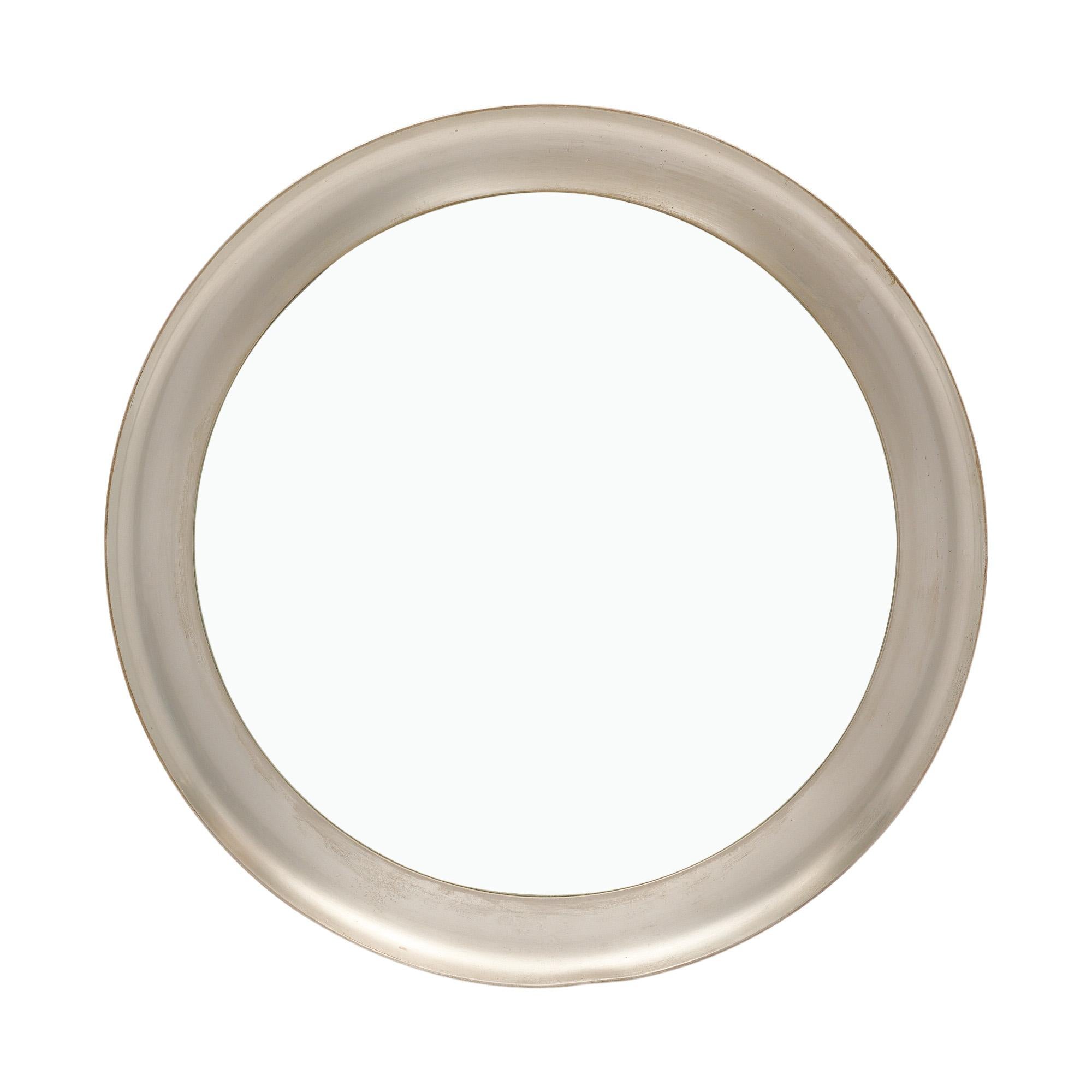 Modernist Circular Wall Mirror with Metal Frame, Vintage French Style