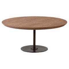 Table basse moderniste circulaire, acier peint et bois naturel