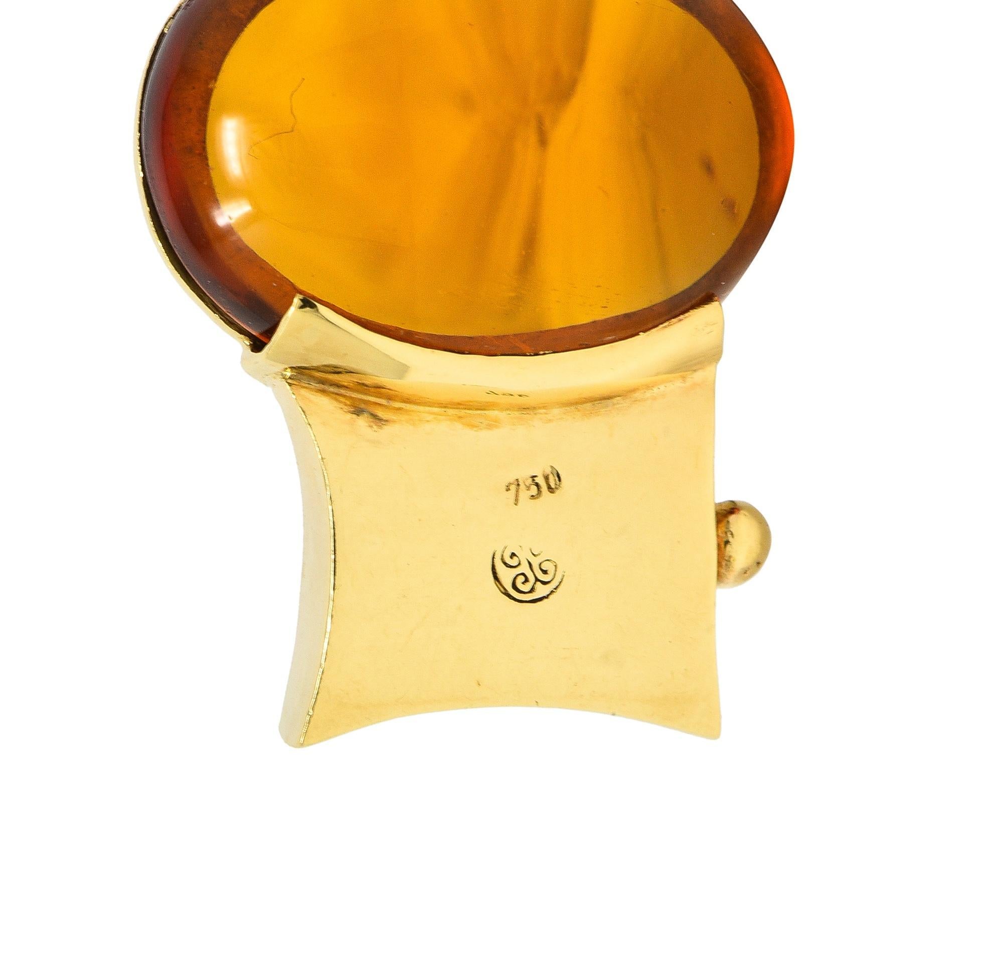 Modernist Citrine Cabochon 18 Karat Yellow Gold Vintage Hinged Link Bracelet For Sale 5