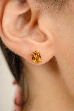Modernist Citrine Everyday Stud Earrings in 14k Solid Yellow Gold Settings