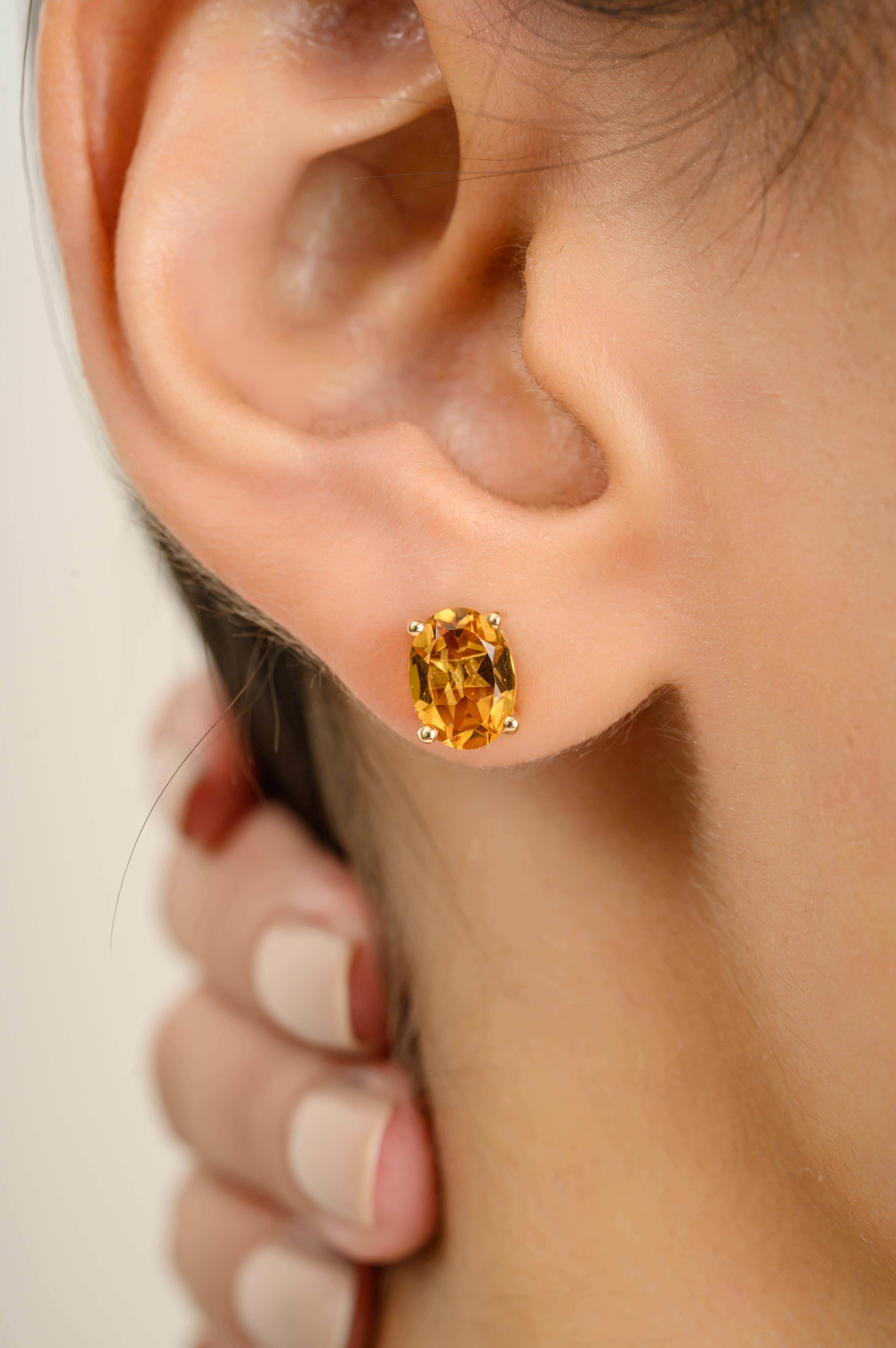 Taille ovale Boucles d'oreilles modernes en or jaune massif 14k avec citrine pour tous les jours en vente