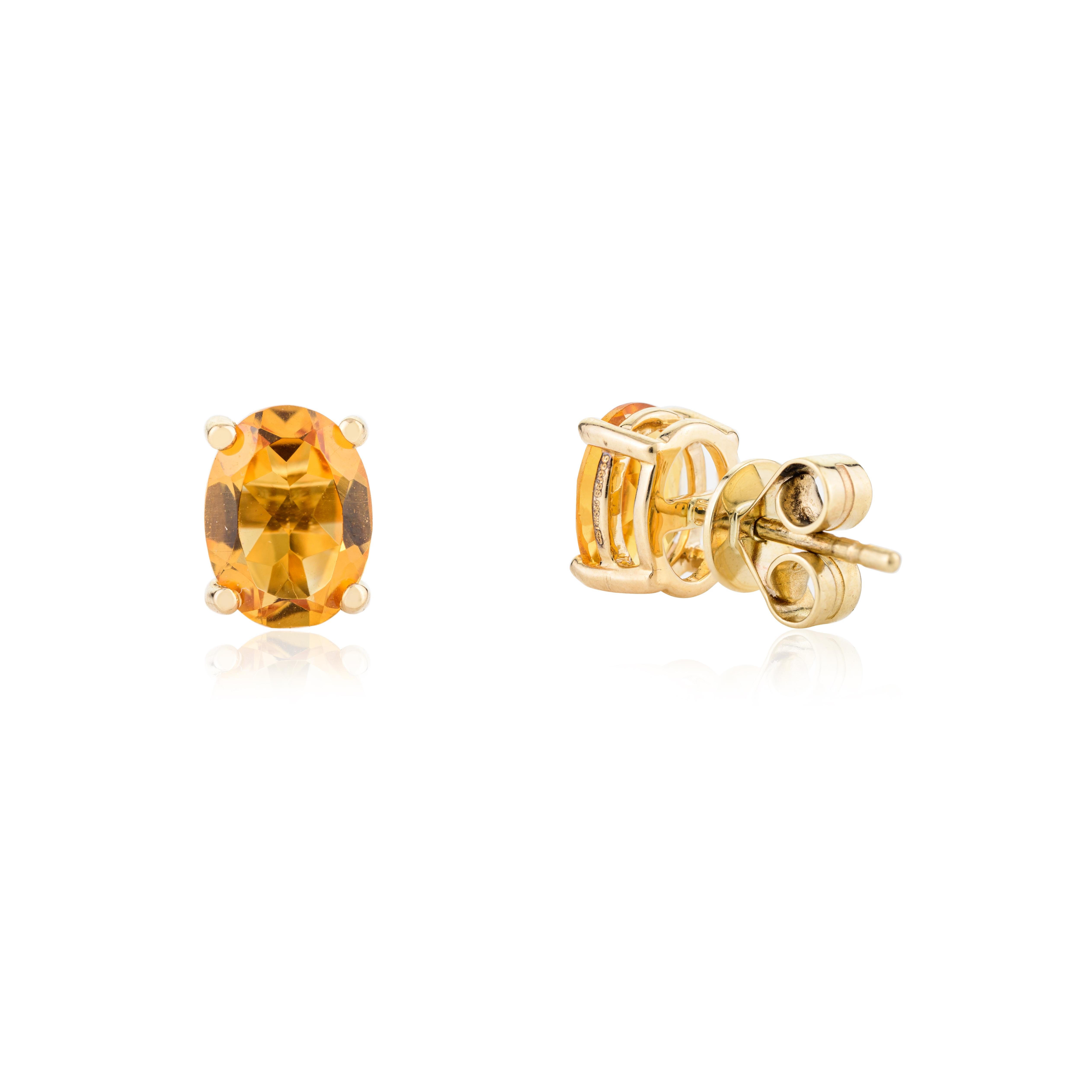 Boucles d'oreilles modernes en or jaune massif 14k avec citrine pour tous les jours Neuf - En vente à New York, NY