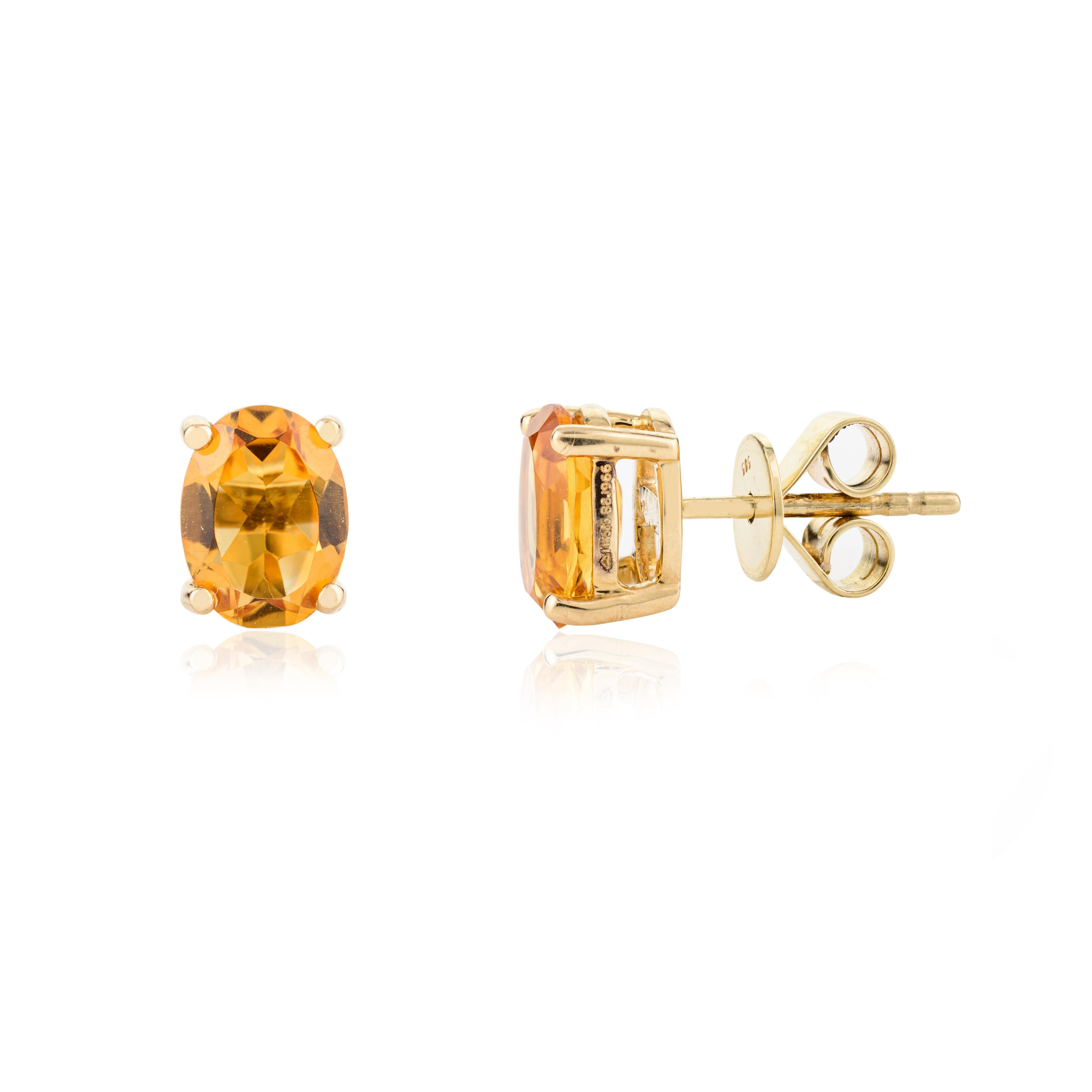 Boucles d'oreilles modernes en or jaune massif 14k avec citrine pour tous les jours en vente 1