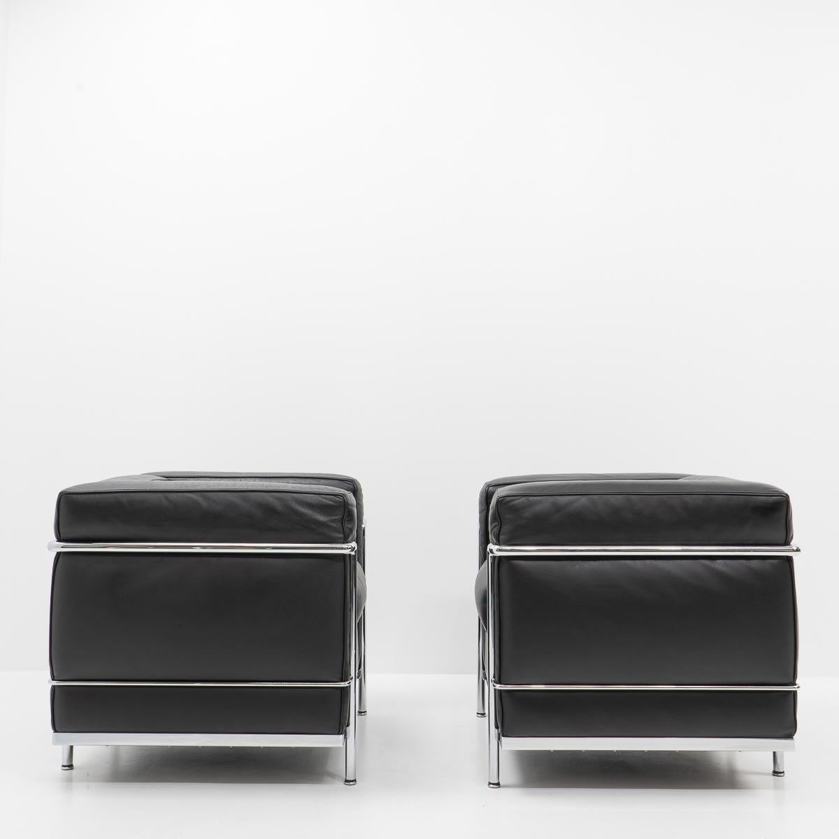 Italian Modernist Classsic Design: LC2 Armchairs, Le Corbusier by Cassina, 1990s