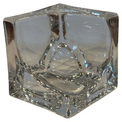 Cubo astratto modernista in vetro artistico trasparente di Daum, Francia