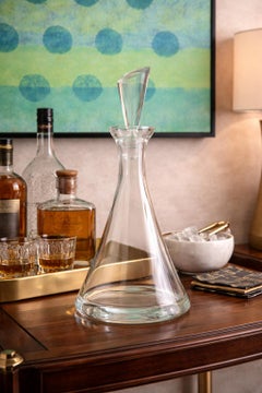 Modernist Clear Crystal Decanter w/ Sculptural Stopper, Minimalist Barware