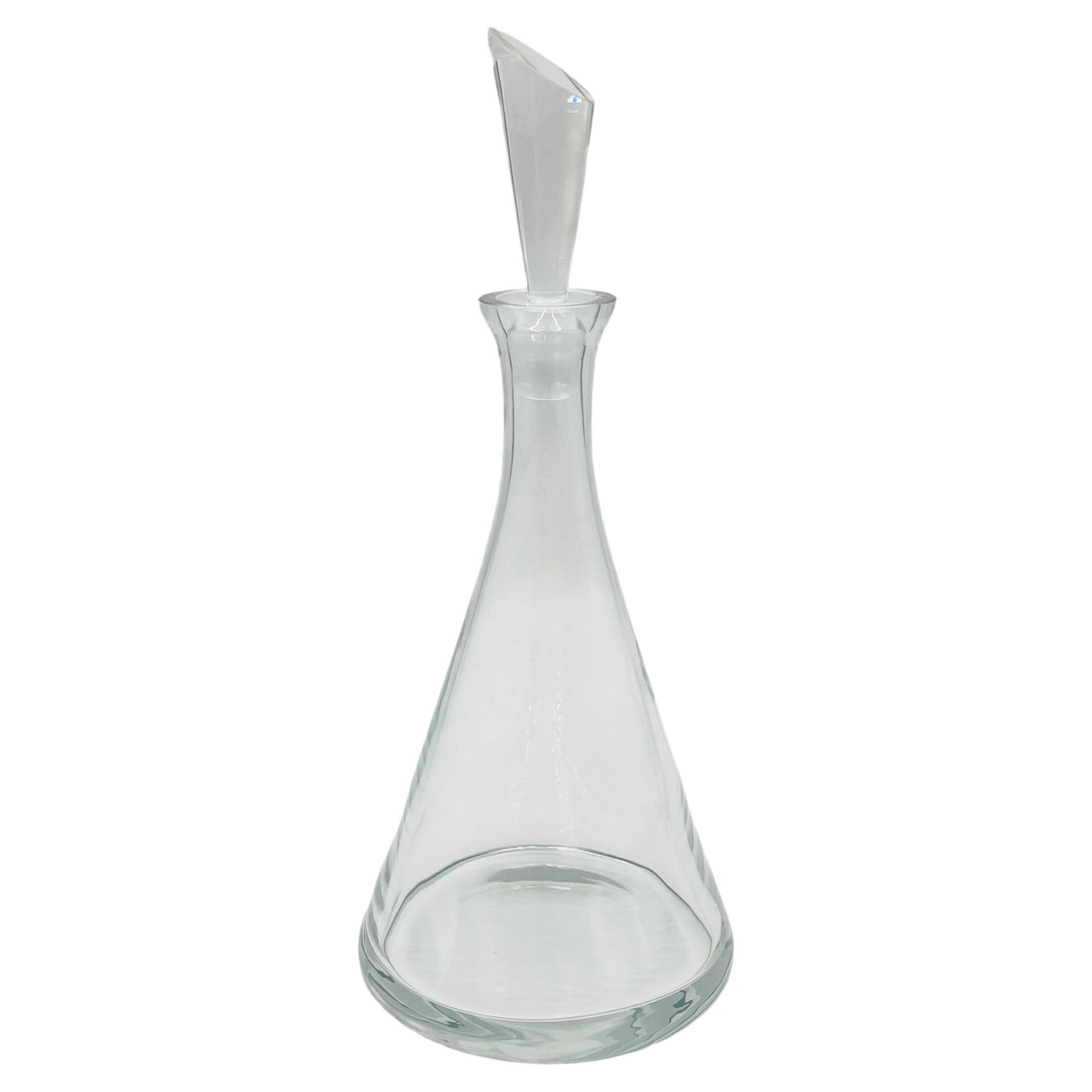 Modernist Clear Crystal Decanter w/ Sculptural Stopper, Minimalist Barware