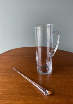 Modernist Clear Glass Pitcher w/ Stir Stick Style Of Per Lütken