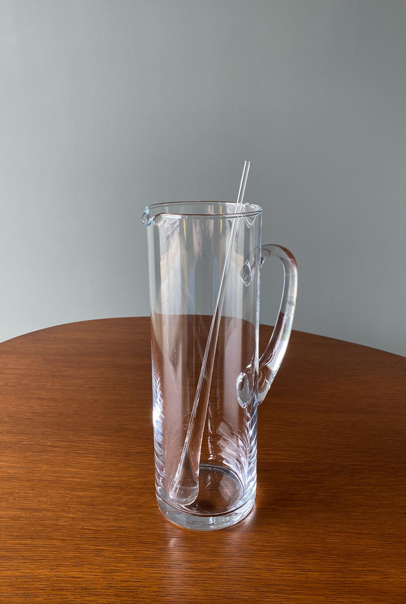 Mid-Century Modern Modernist Clear Glass Pitcher w/ Stir Stick Style Of Per Lütken For Sale