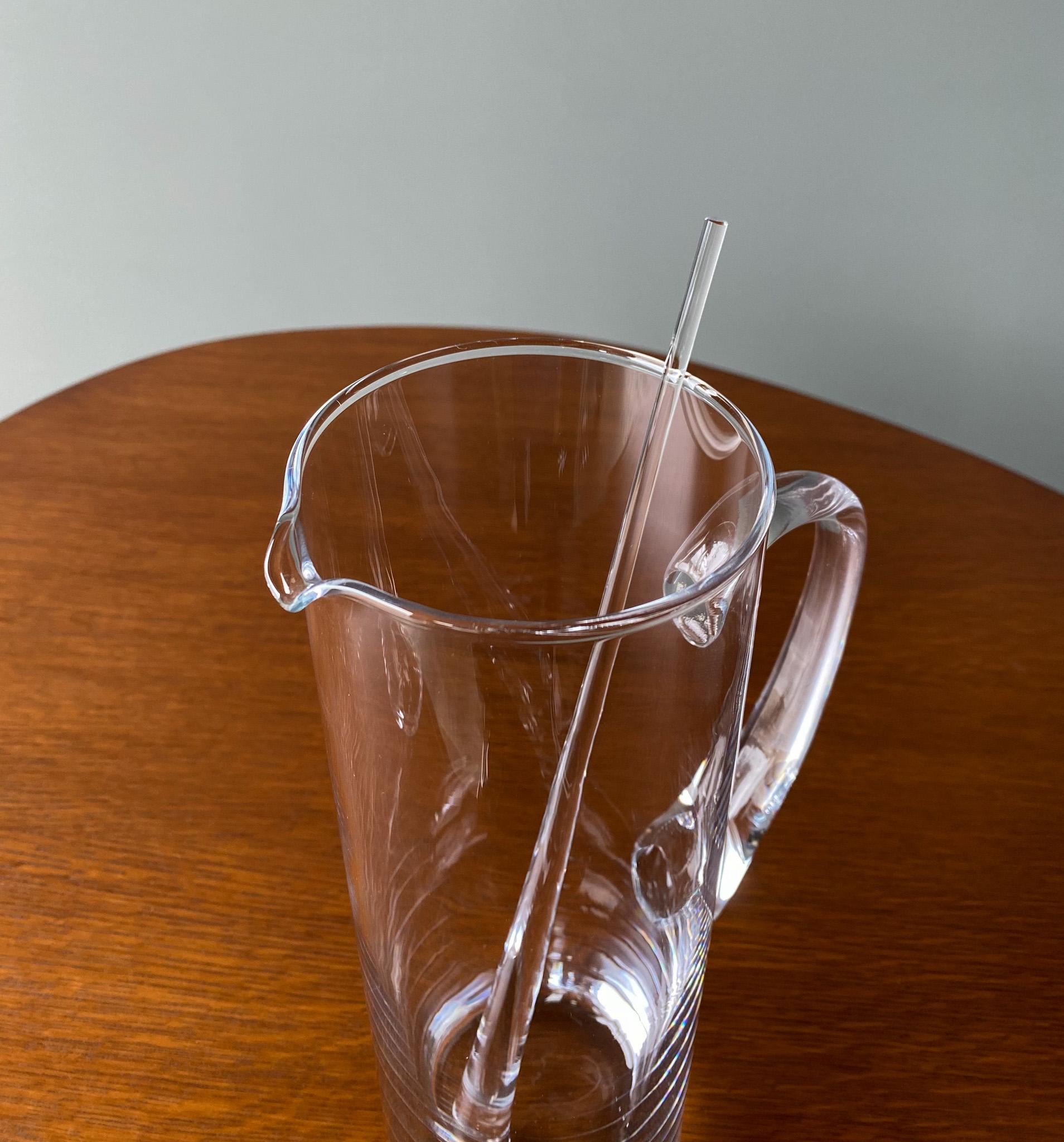 Unknown Modernist Clear Glass Pitcher w/ Stir Stick Style Of Per Lütken For Sale