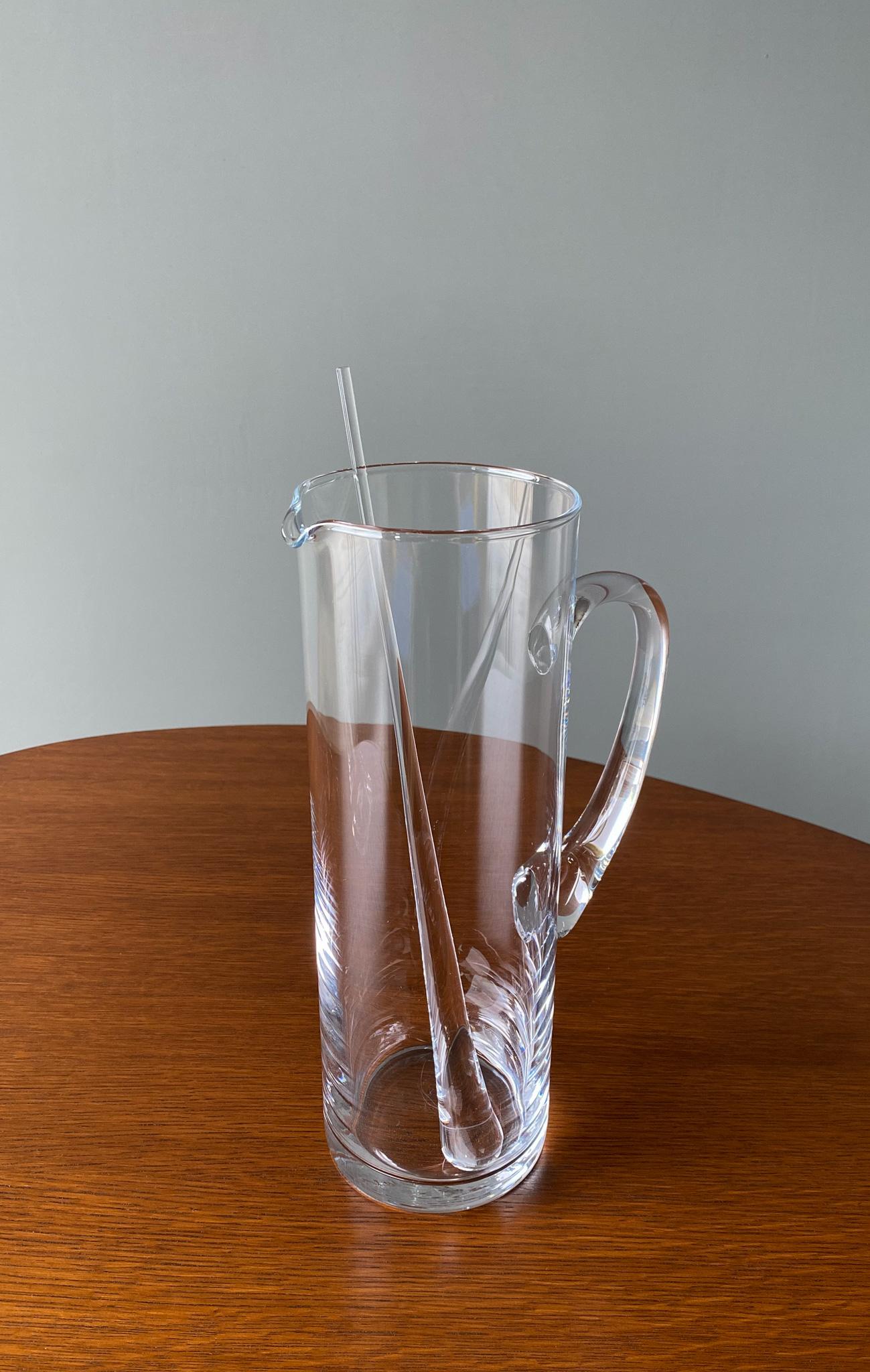 Modernist Clear Glass Pitcher w/ Stir Stick Style Of Per Lütken For Sale 1